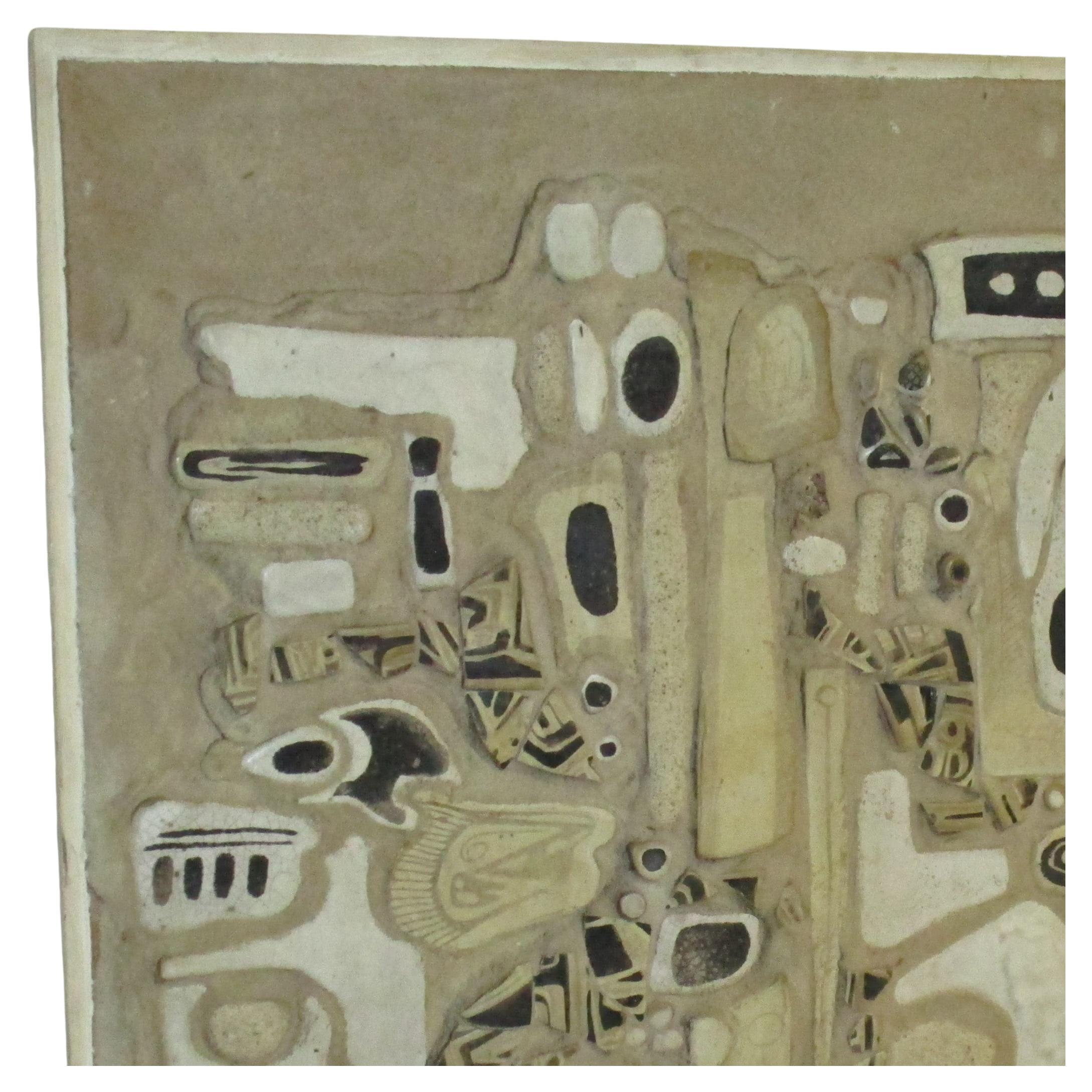 Fired American Studio Ceramic Tile Sculpture Panel by Frances Simches, 1950-1960