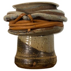 American Studio Ceramic Vase with Cane Wrapping, by F. Carlton Ball