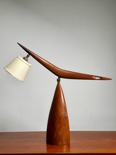 American Studio Articulating Lever and Fulcrum Table Lamp in Walnut, 1960s