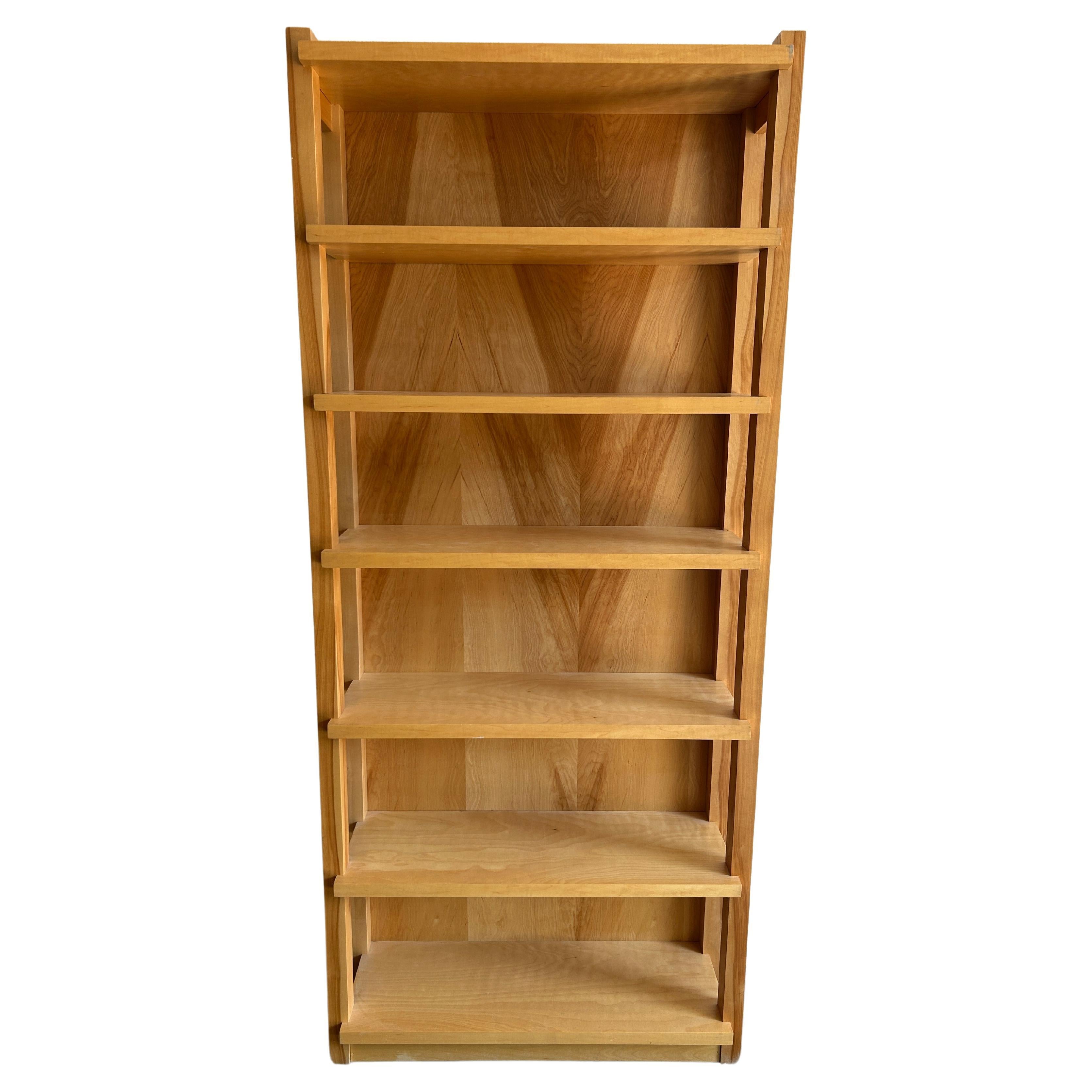 American Studio craft birch blonde tall open 6 shelf bookcase wall unit For Sale