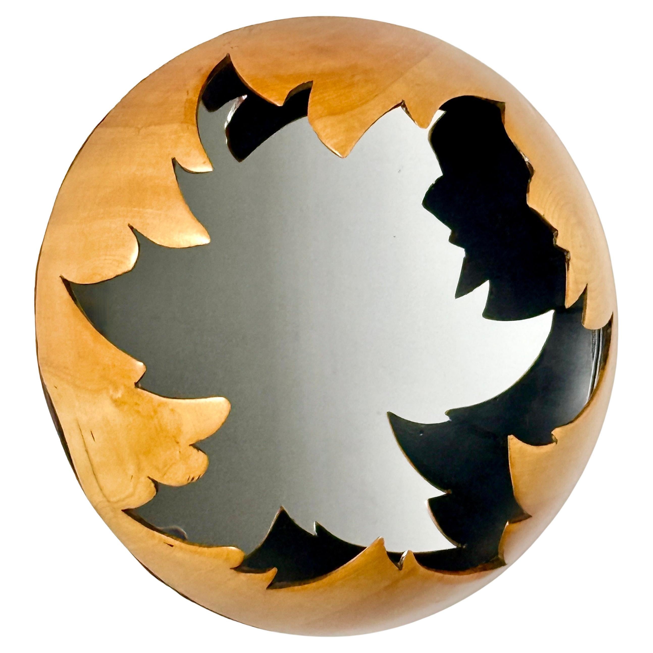 Studio A Brutalist Round Wood Wall Hanging Mirror Sculpture 1980s