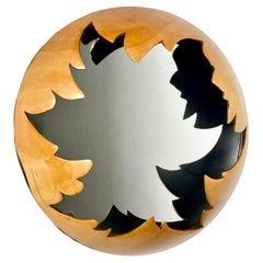 Studio A Brutalist Round Wood Wall Hanging Mirror Sculpture 1980s