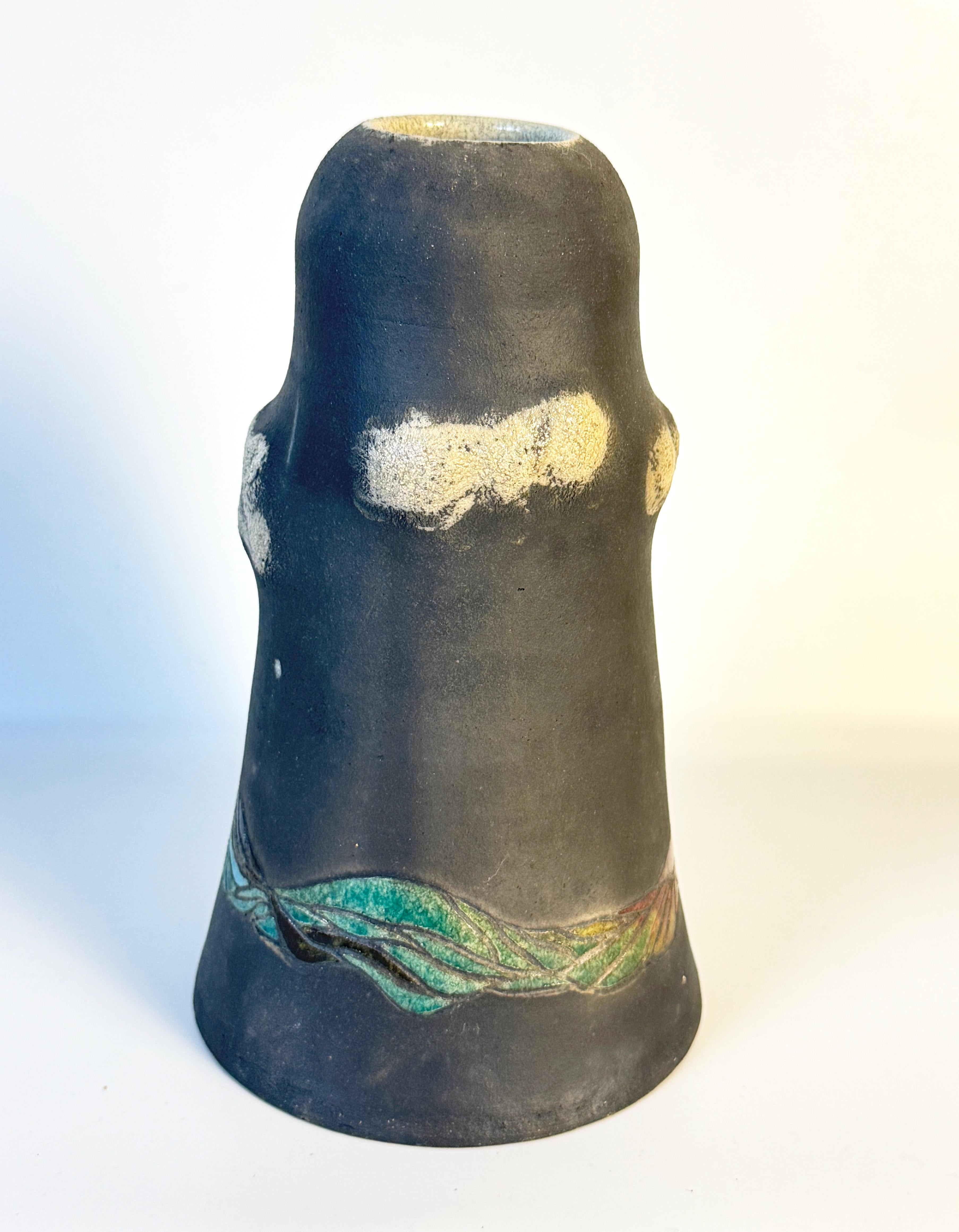20th Century American Studio Craft Ceramic Vase with Mountain Sky For Sale