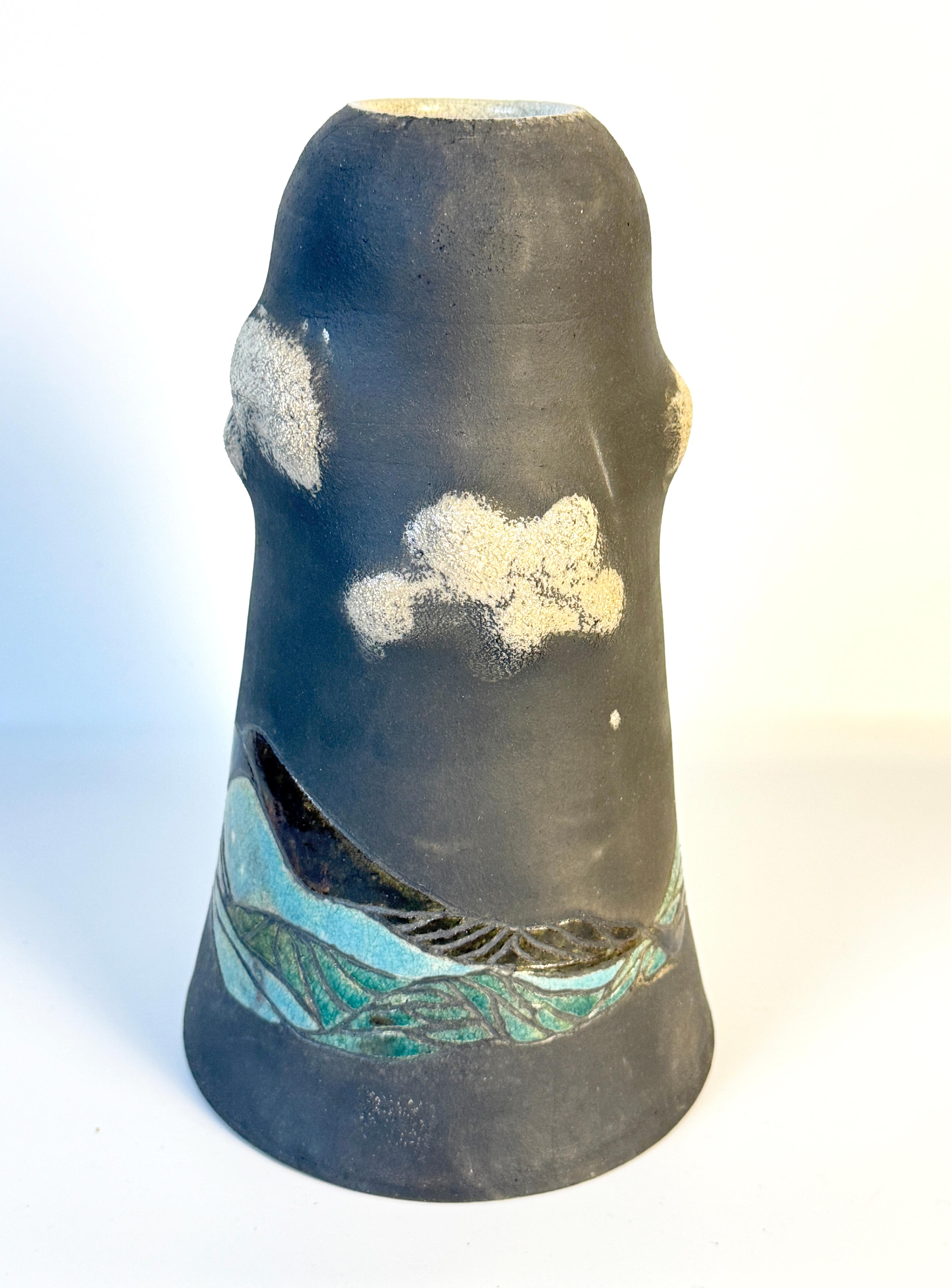 American Studio Craft Ceramic Vase with Mountain Sky For Sale 1