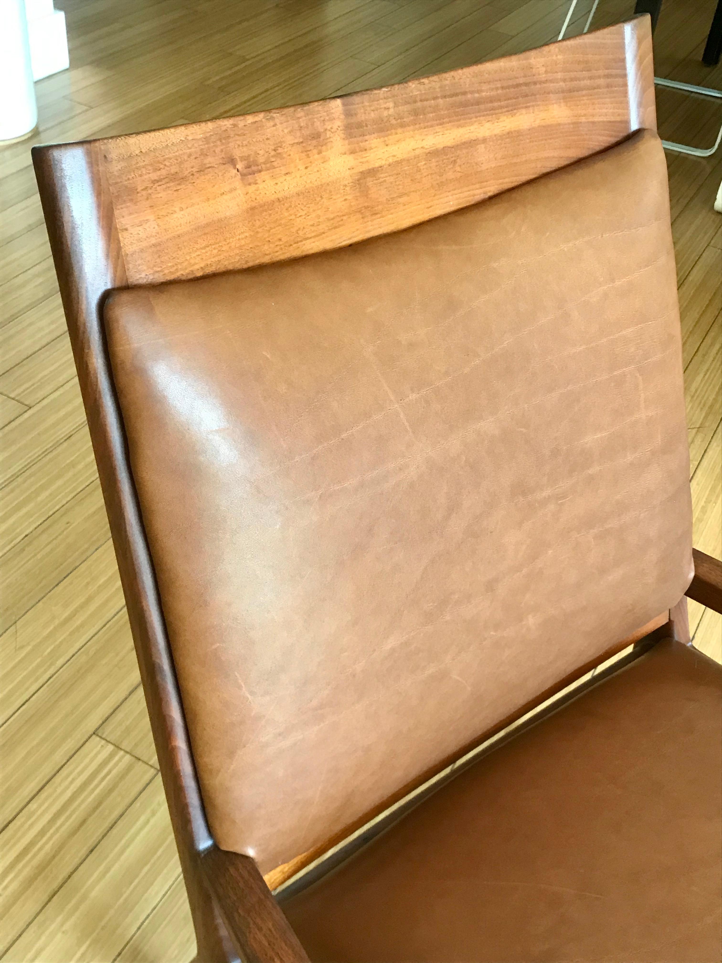 Hand-Crafted Modern Studio Craft Leather Lounge Chair After Maloof  