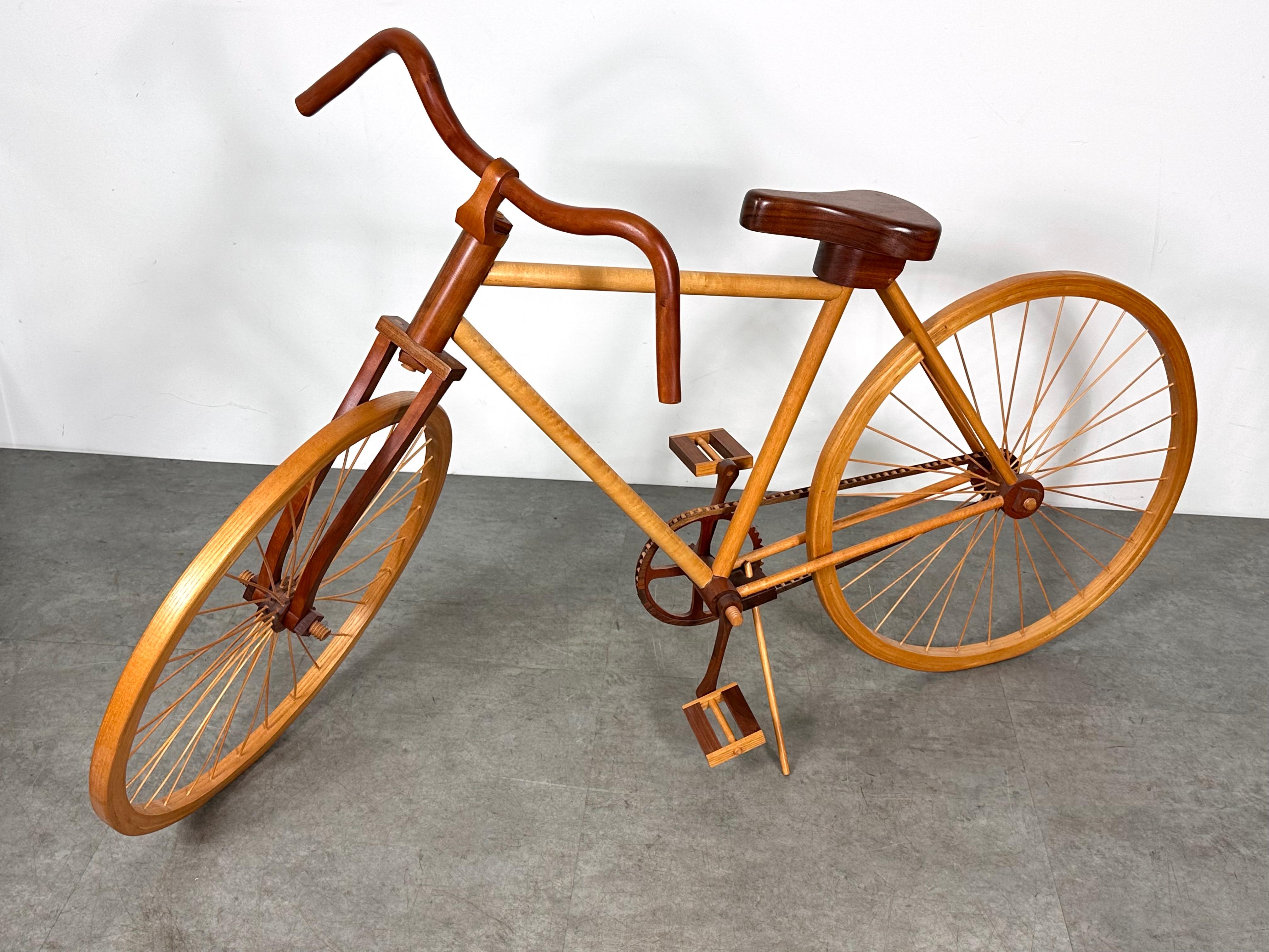 American Studio Craft Life Size Wooden Bicycle Sculpture Artist Signed 1988 For Sale 6