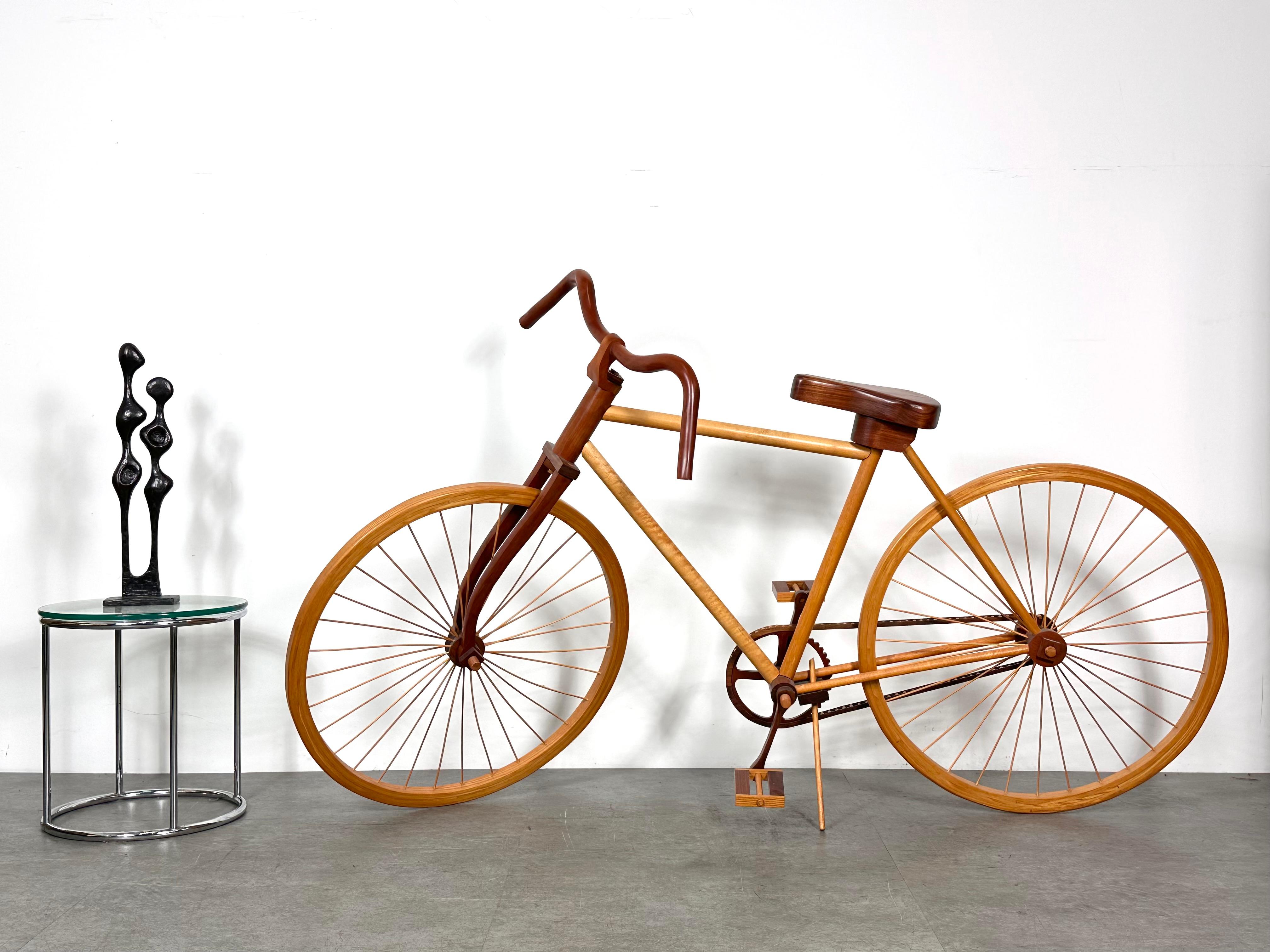 Modern American Studio Craft Life Size Wooden Bicycle Sculpture Artist Signed 1988 For Sale