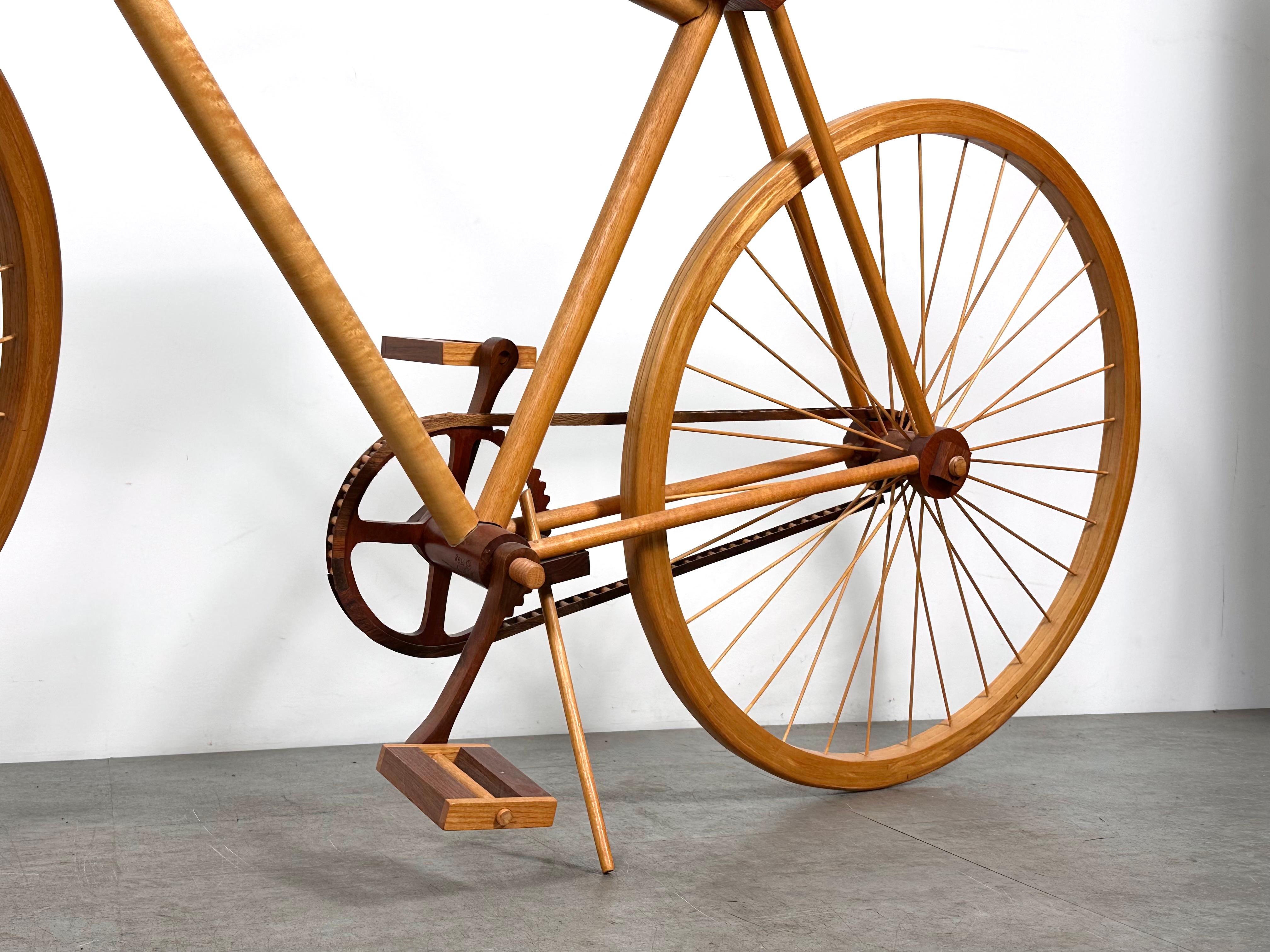 American Studio Craft Life Size Wooden Bicycle Sculpture Artist Signed 1988 In Good Condition For Sale In Troy, MI
