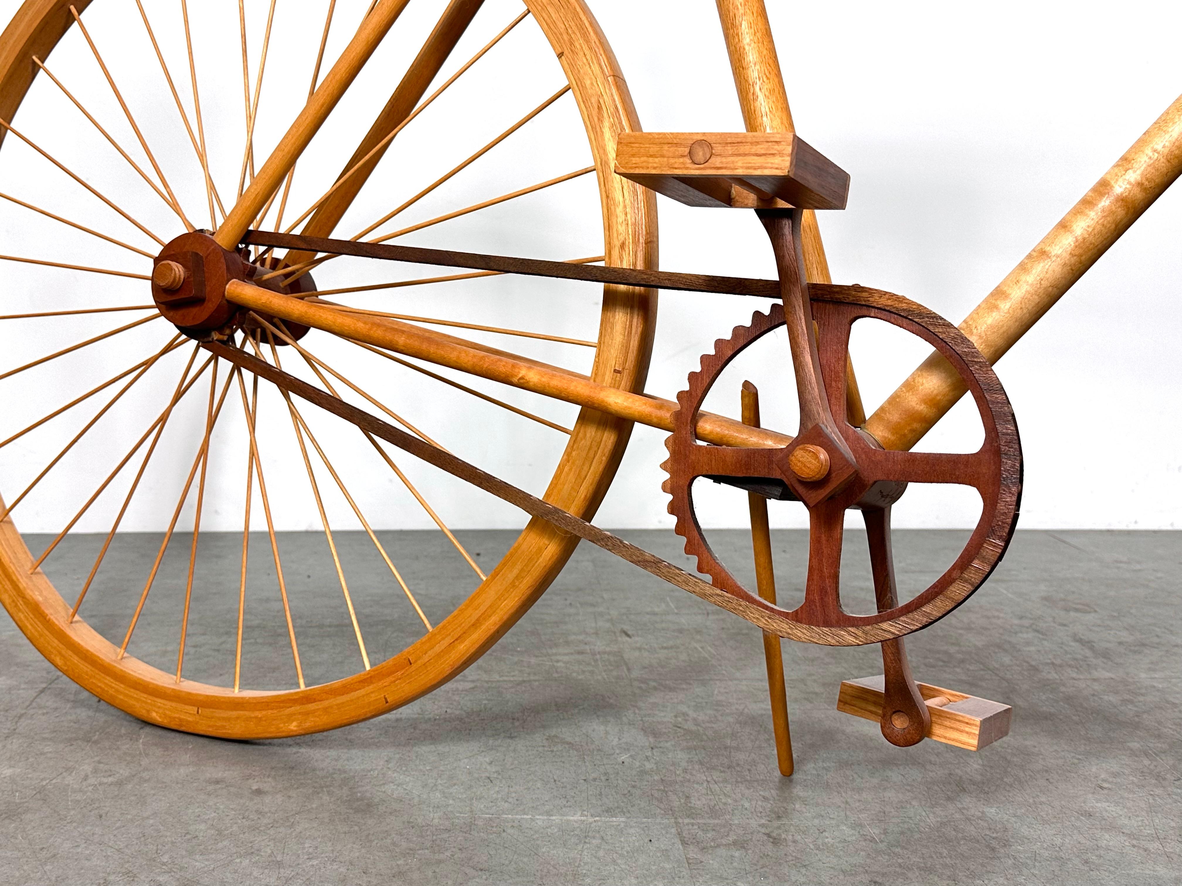 20th Century American Studio Craft Life Size Wooden Bicycle Sculpture Artist Signed 1988 For Sale