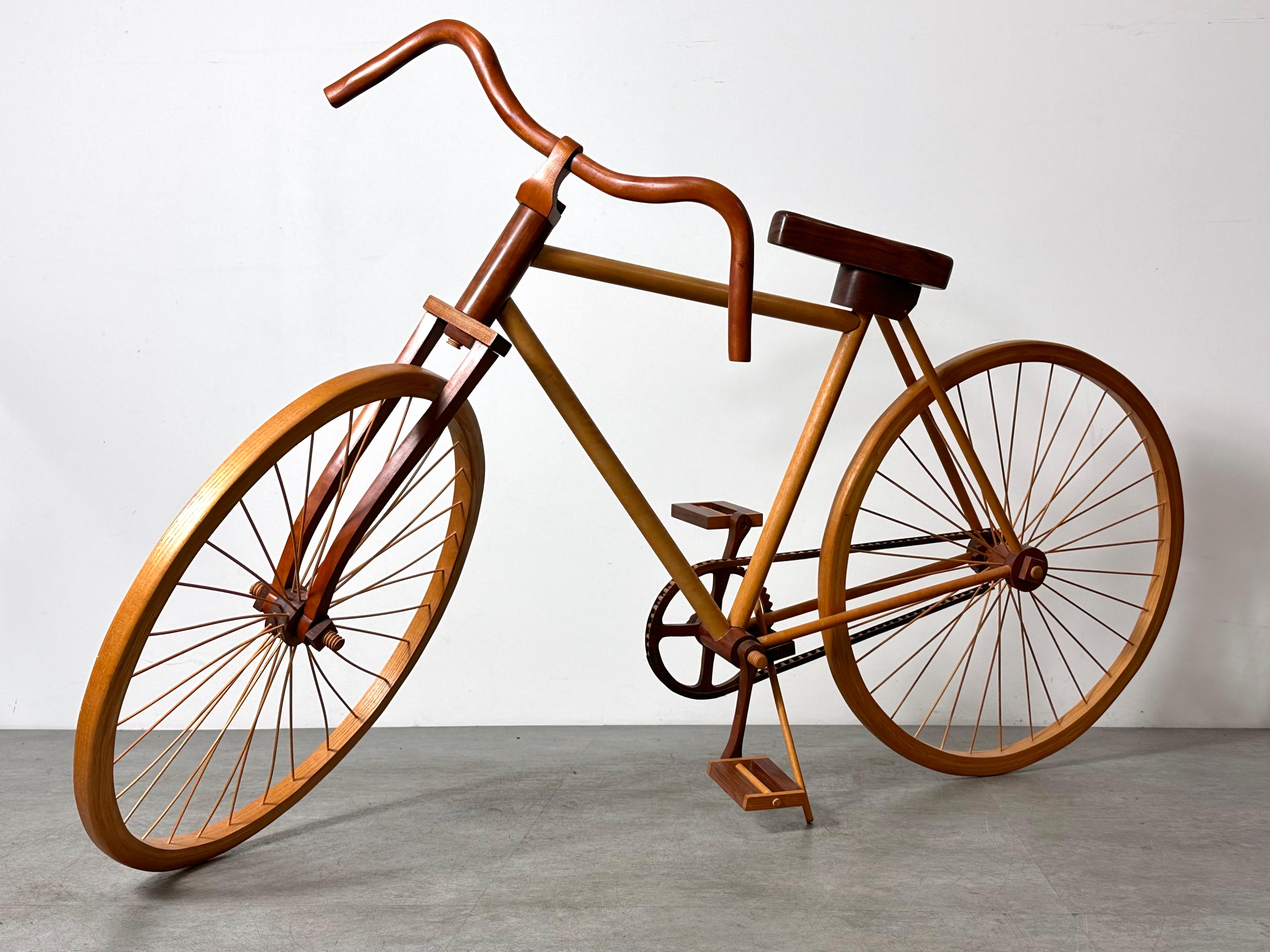 American Studio Craft Life Size Wooden Bicycle Sculpture Artist Signed 1988 For Sale 1