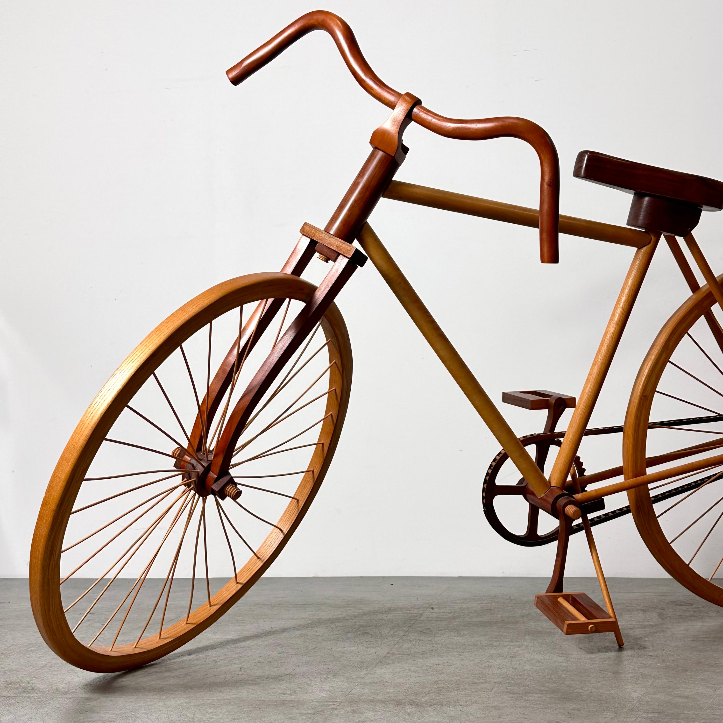 American Studio Craft Life Size Wooden Bicycle Sculpture Artist Signed 1988 For Sale 2