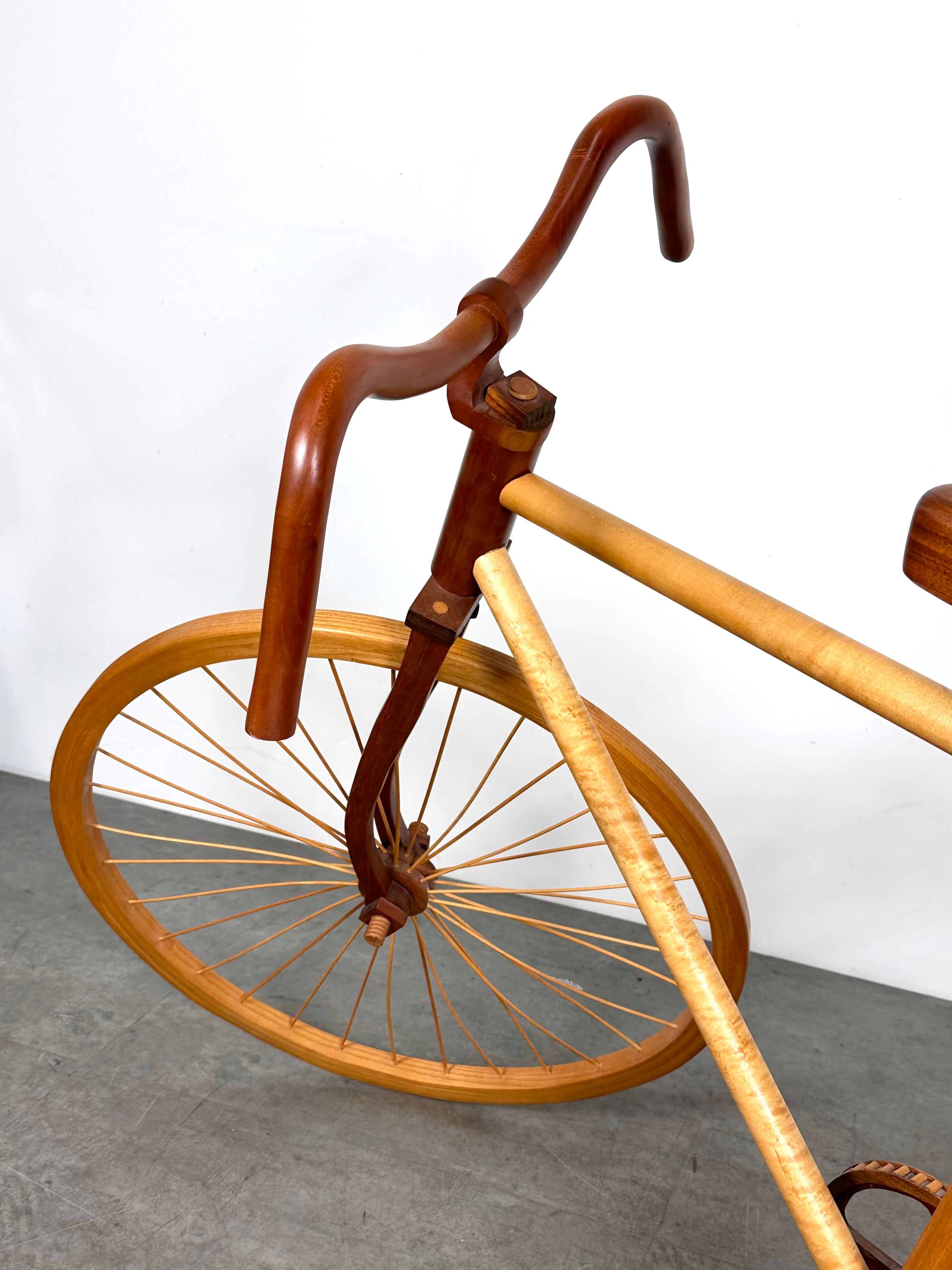 American Studio Craft Life Size Wooden Bicycle Sculpture Artist Signed 1988 For Sale 3