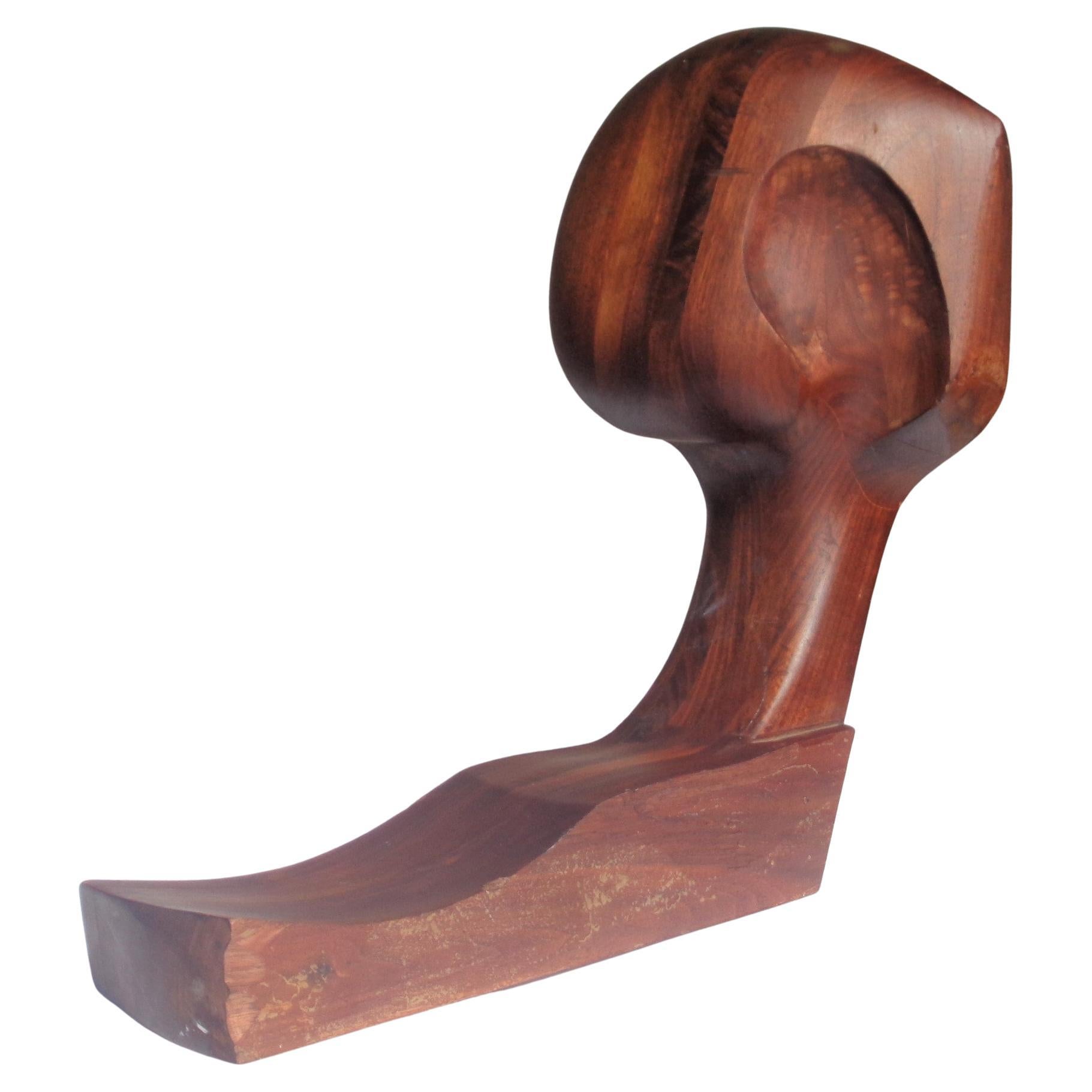 American studio craft movement abstract modernist wood sculpture bust figure w/ hand crafted, hand carved, stack laminated construction w/ beautifully aged surface color. Attributed to American artist sculptor Margery Goldberg ( b. 1950 ) founder of