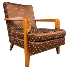 American Studio/Craft Oak Lounge Chair with Thistle Carving Mid Century