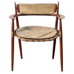 American Studio Craft Sculptural Armchair in Walnut Copper and Leather 1950s