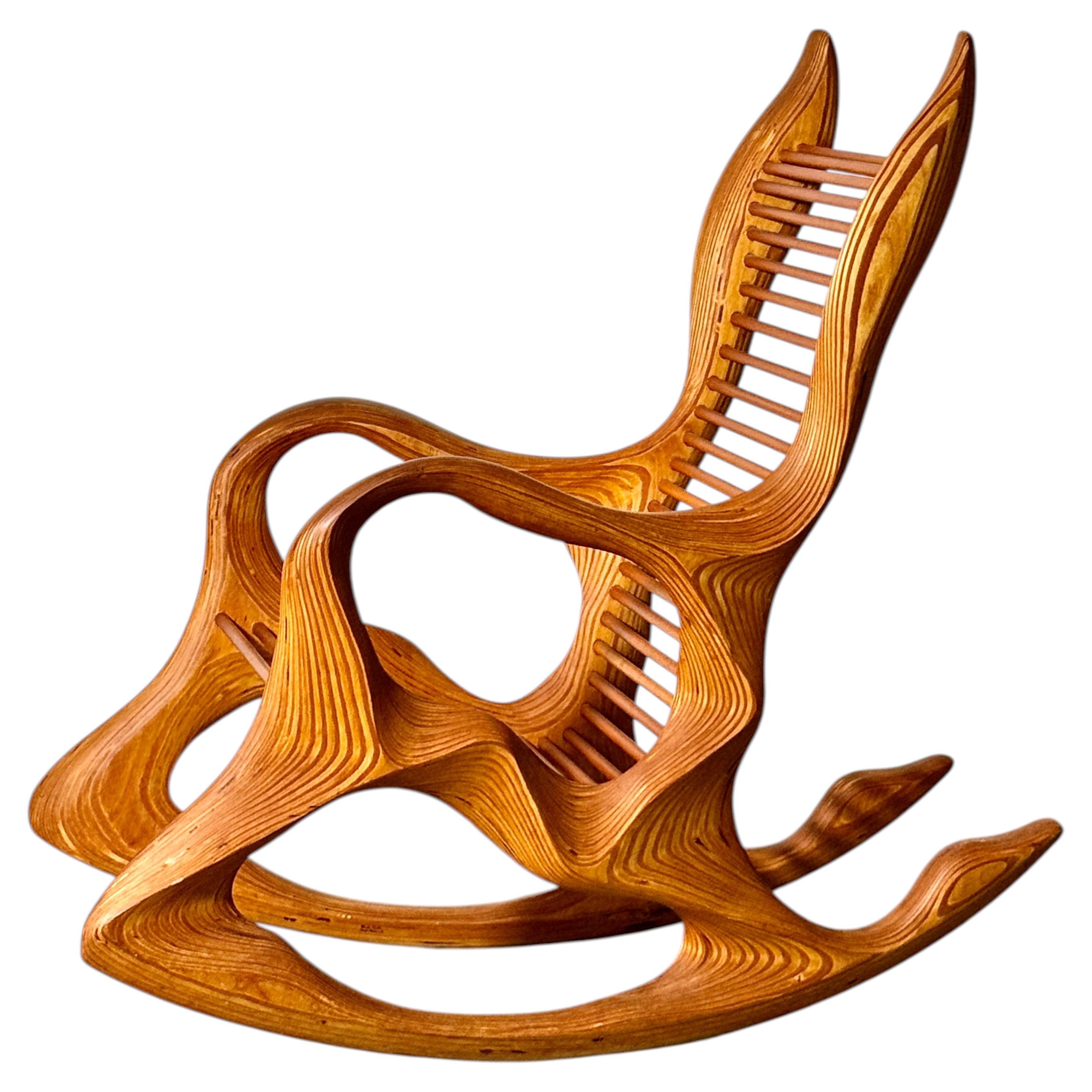 American Studio Craft Sculptural Laminated Wood Rocking Chair by Timothy Ten Pas