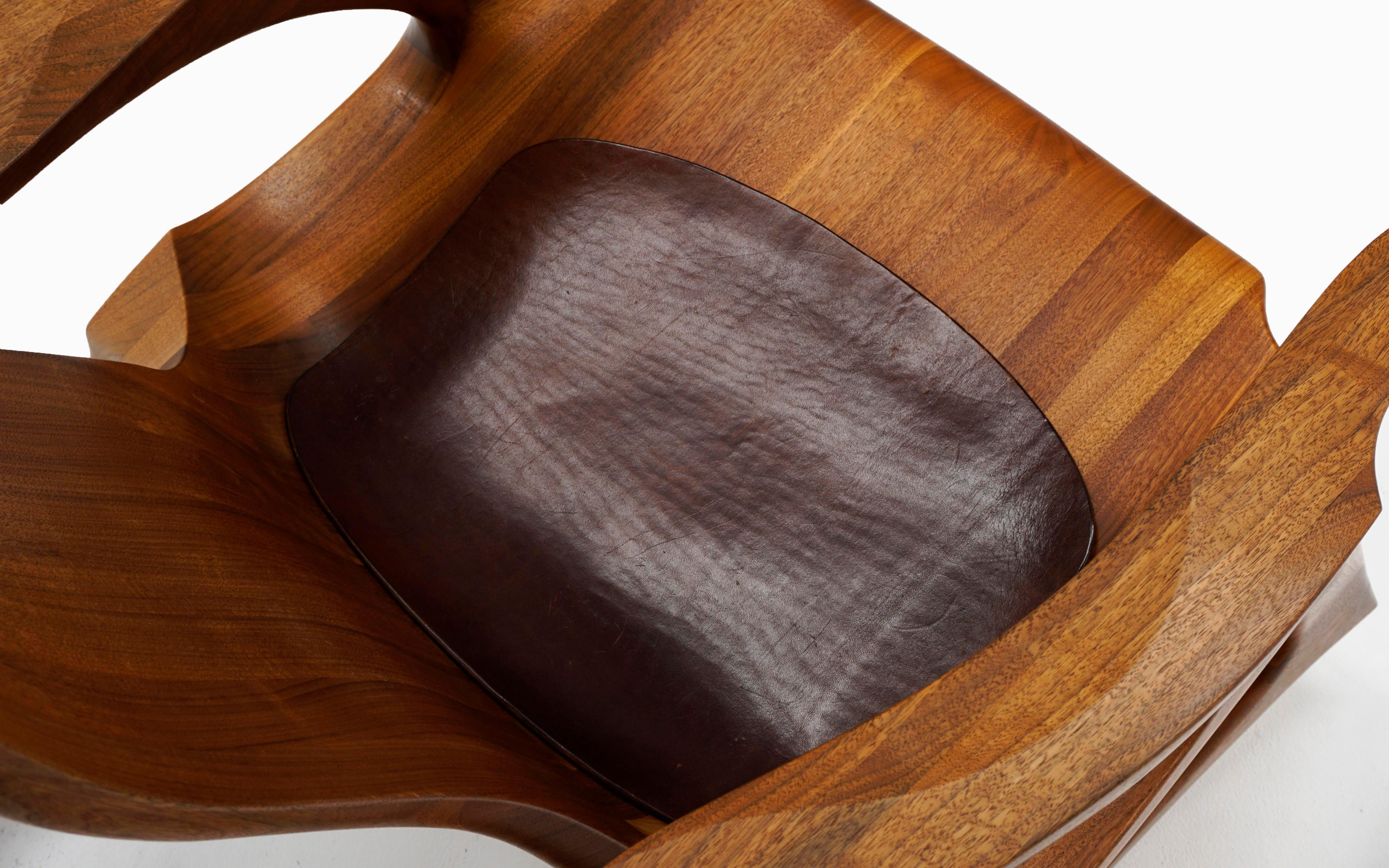 American Studio Craft Sculptural Walnut Rocking Chair, Hand Crafted, Marked 5