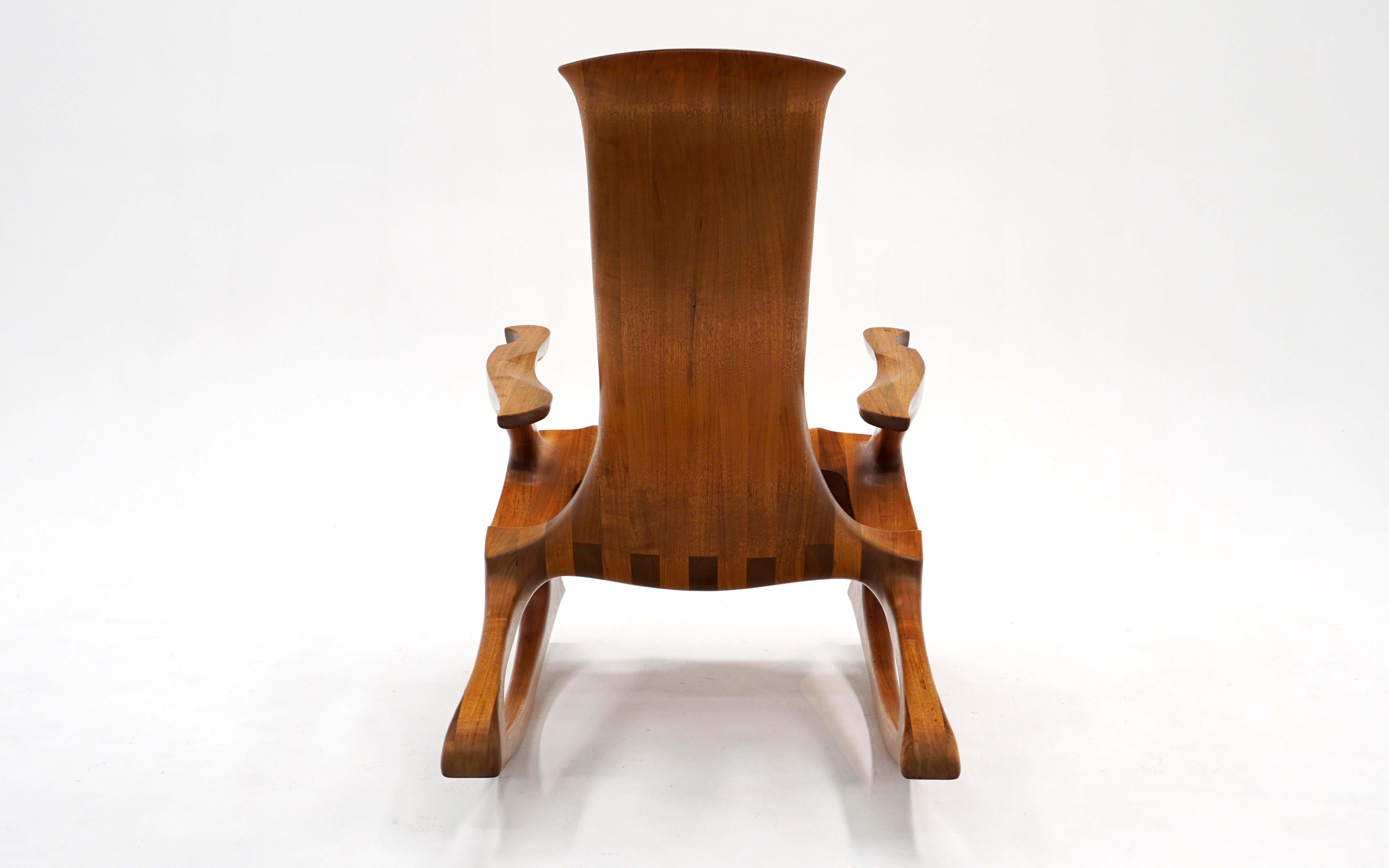 Mid-20th Century American Studio Craft Sculptural Walnut Rocking Chair, Hand Crafted, Marked