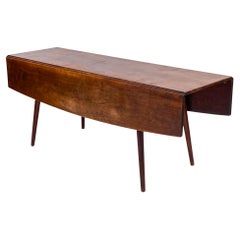 Retro American Studio Craft Solid Walnut Drop Leaf Dining Table by Walker Weed 