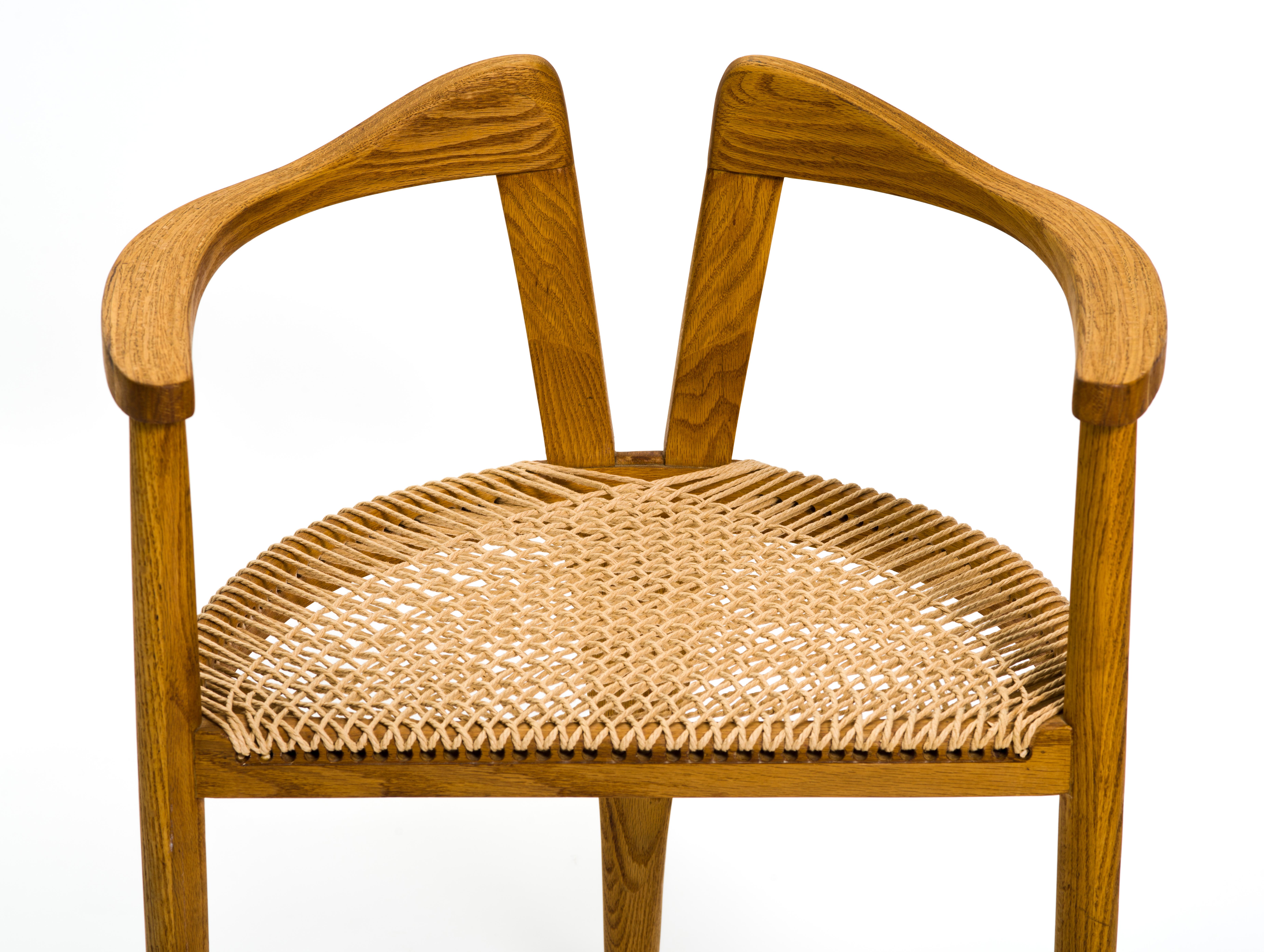 20th Century American Studio Craft Tri-Leg Chair in Oak with Woven Seat after Hans Wegner