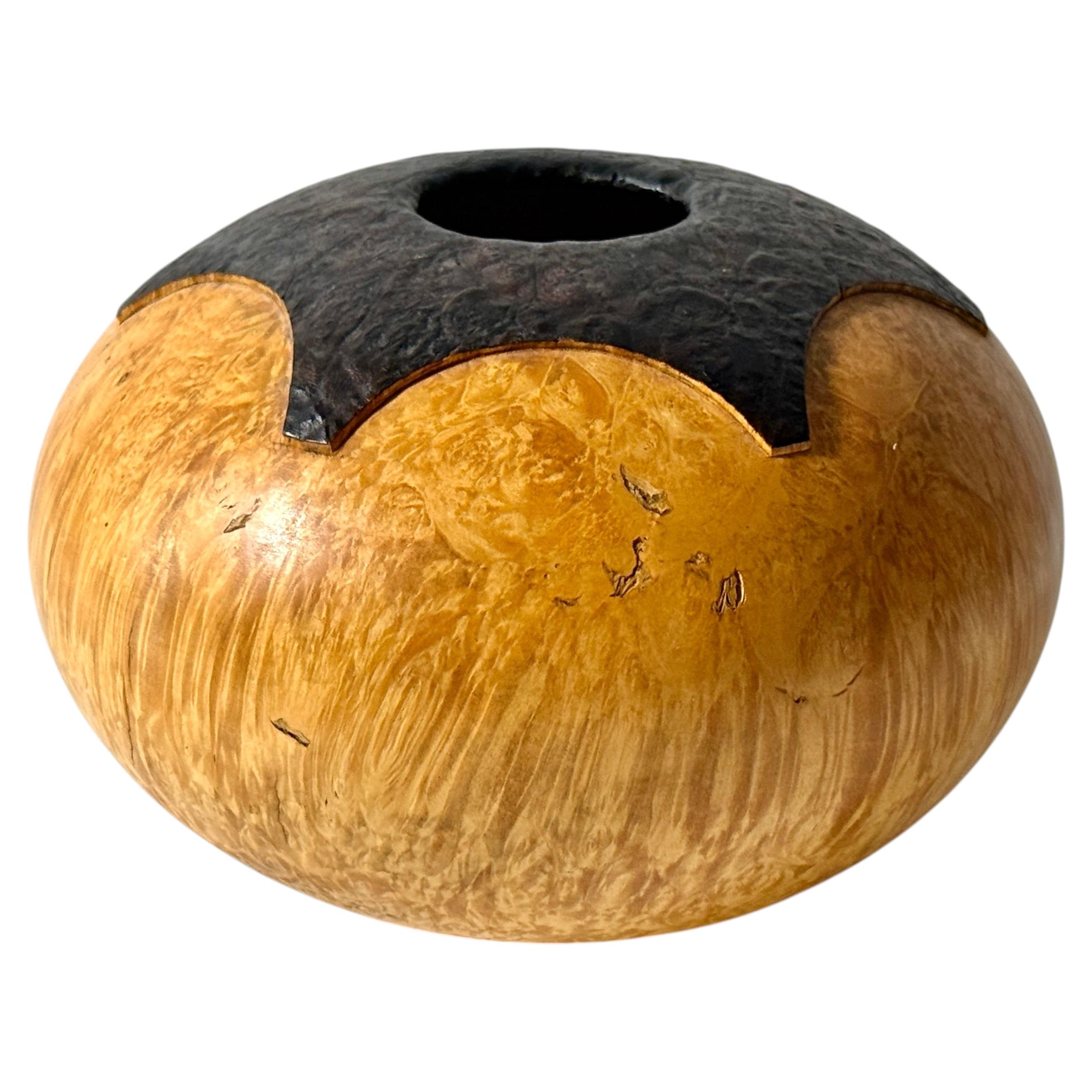 American Studio Craft Turned Wood Vessel in Boxelder Burl by Lane Phillips 1994