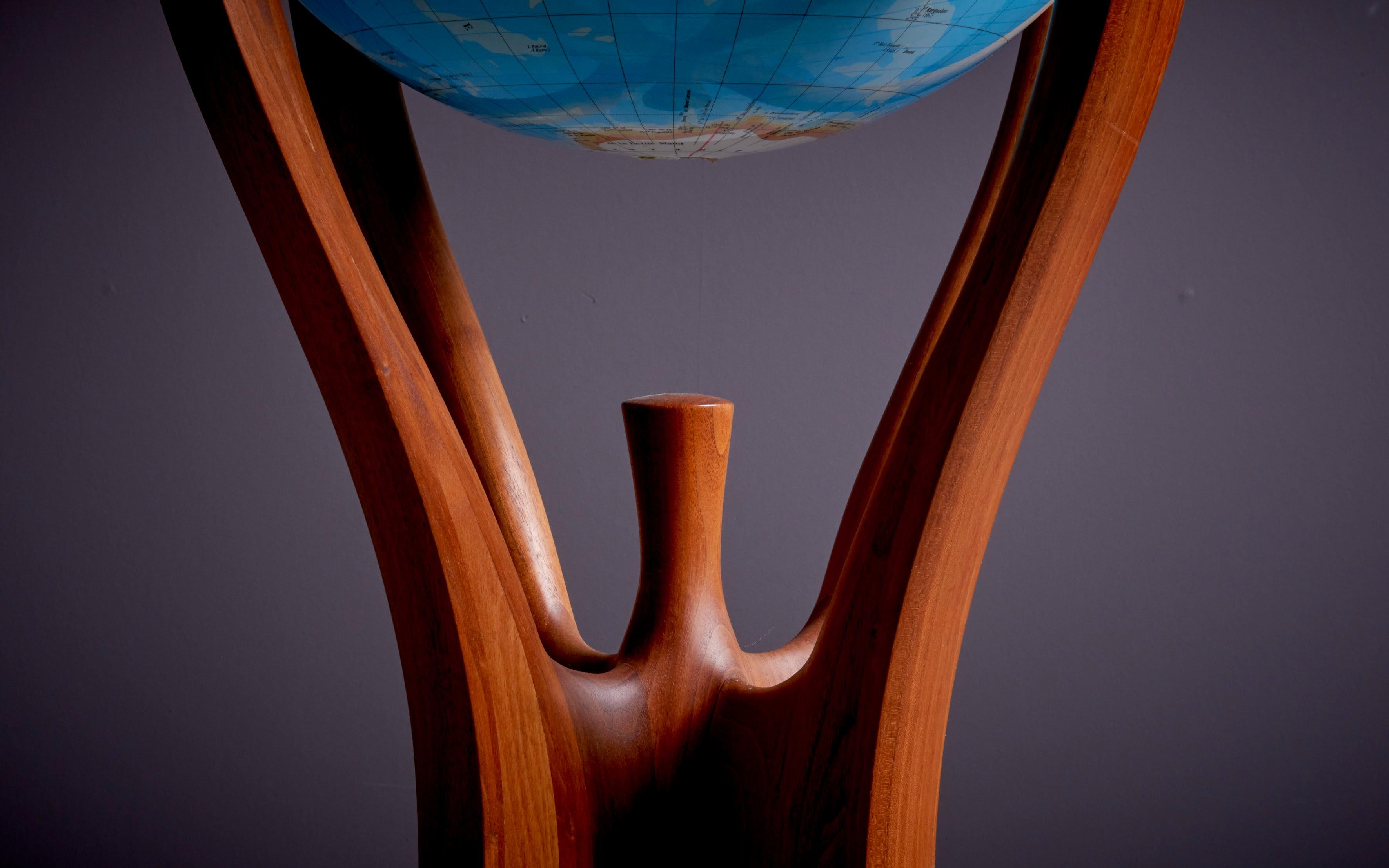 American Craftsman American Studio Globe Stand with Globe by Woodworker Bud Tullis in 1981, Signed For Sale