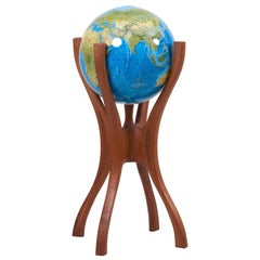 Vintage American Studio Globe Stand with Globe by Woodworker Bud Tullis in 1981, Signed