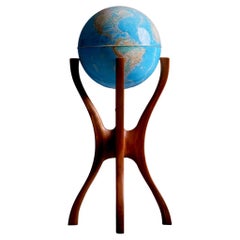 American Studio Globe Stand with Globe by Woodworker Bud Tullis in 1981, Signed