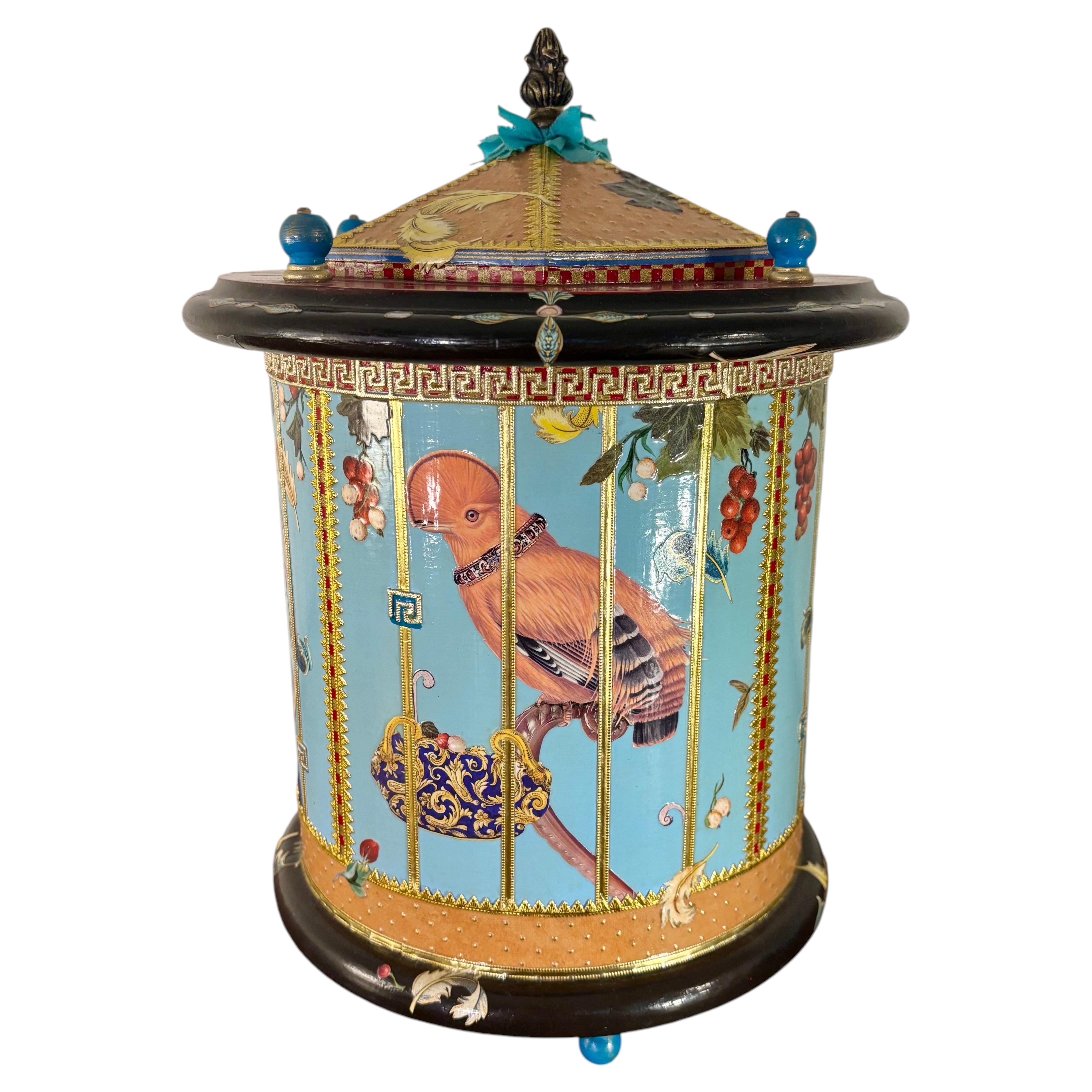 American Studio Handcrafted Decoupage Bird-Cage Box, 2006 For Sale