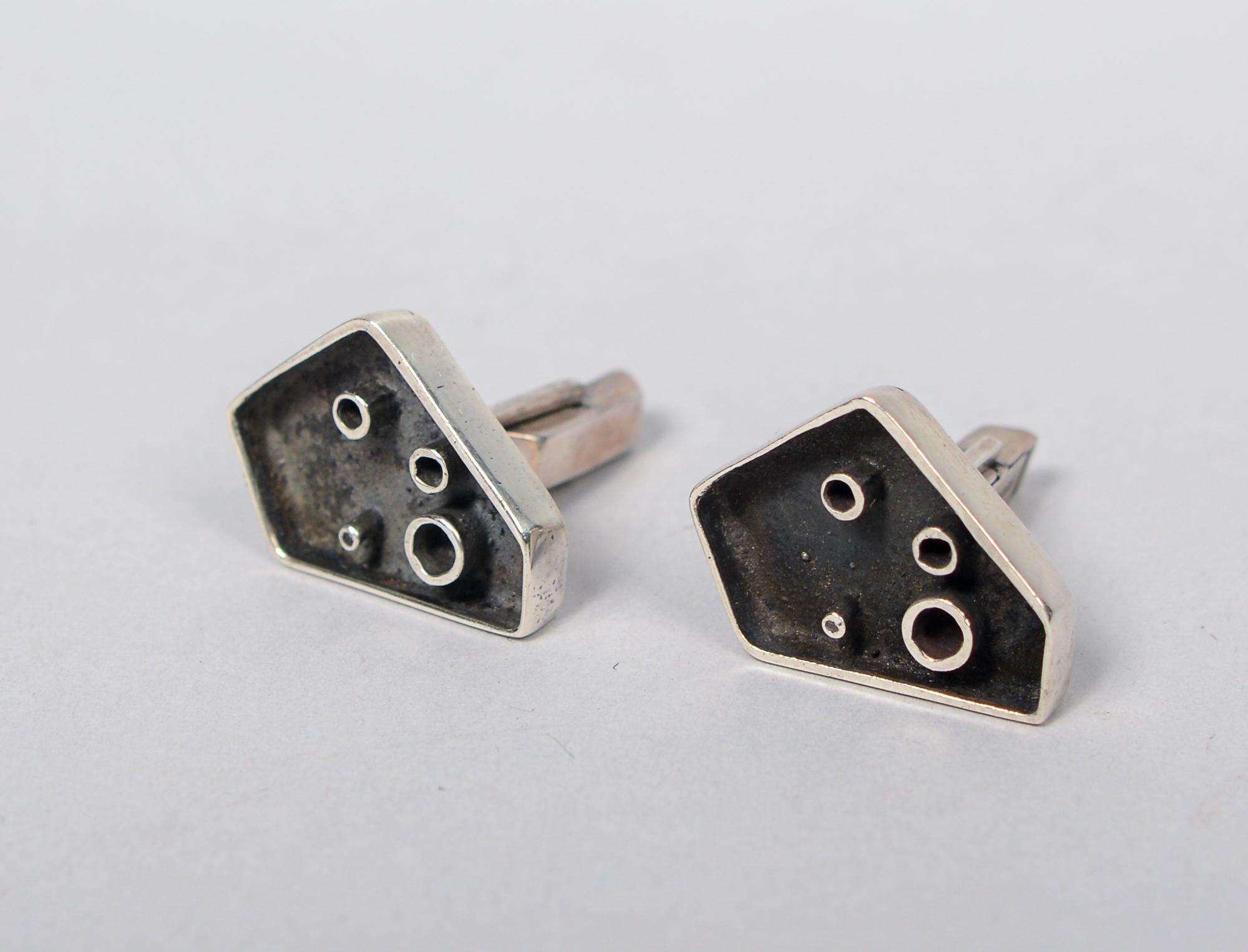 Mid-Century Modern American Studio Jewelry Modernist Abstract Sterling Cufflinks For Sale