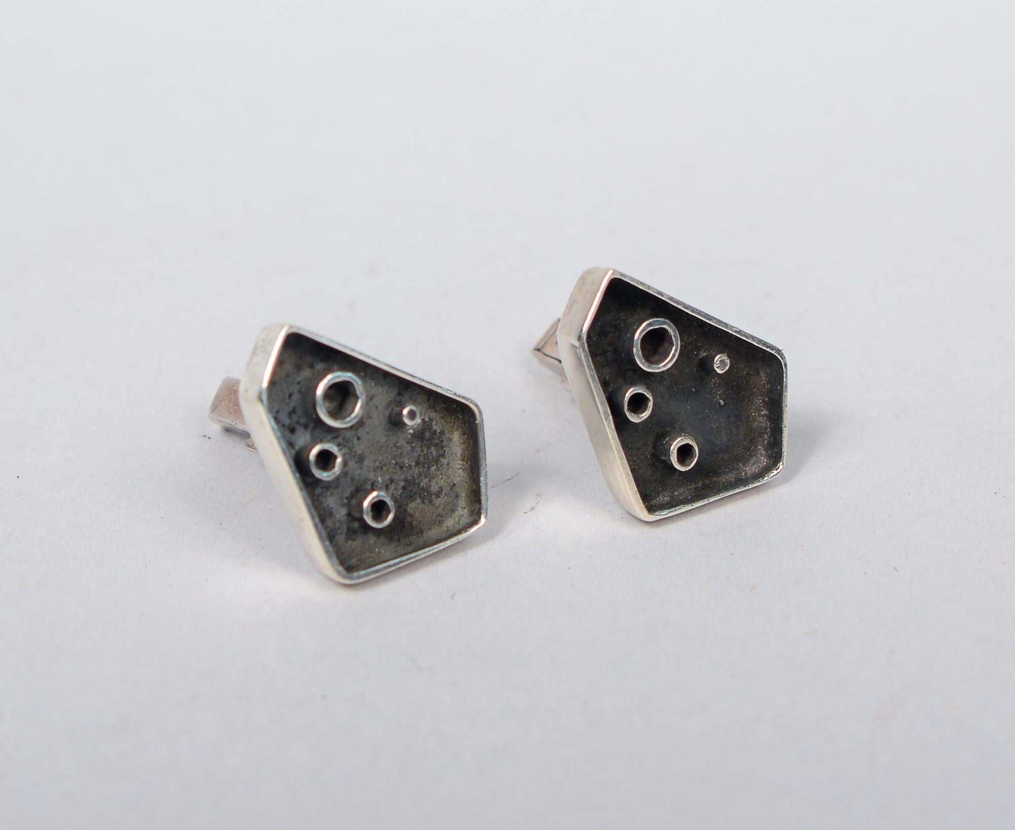 American Studio Jewelry Modernist Abstract Sterling Cufflinks In Good Condition For Sale In San Mateo, CA