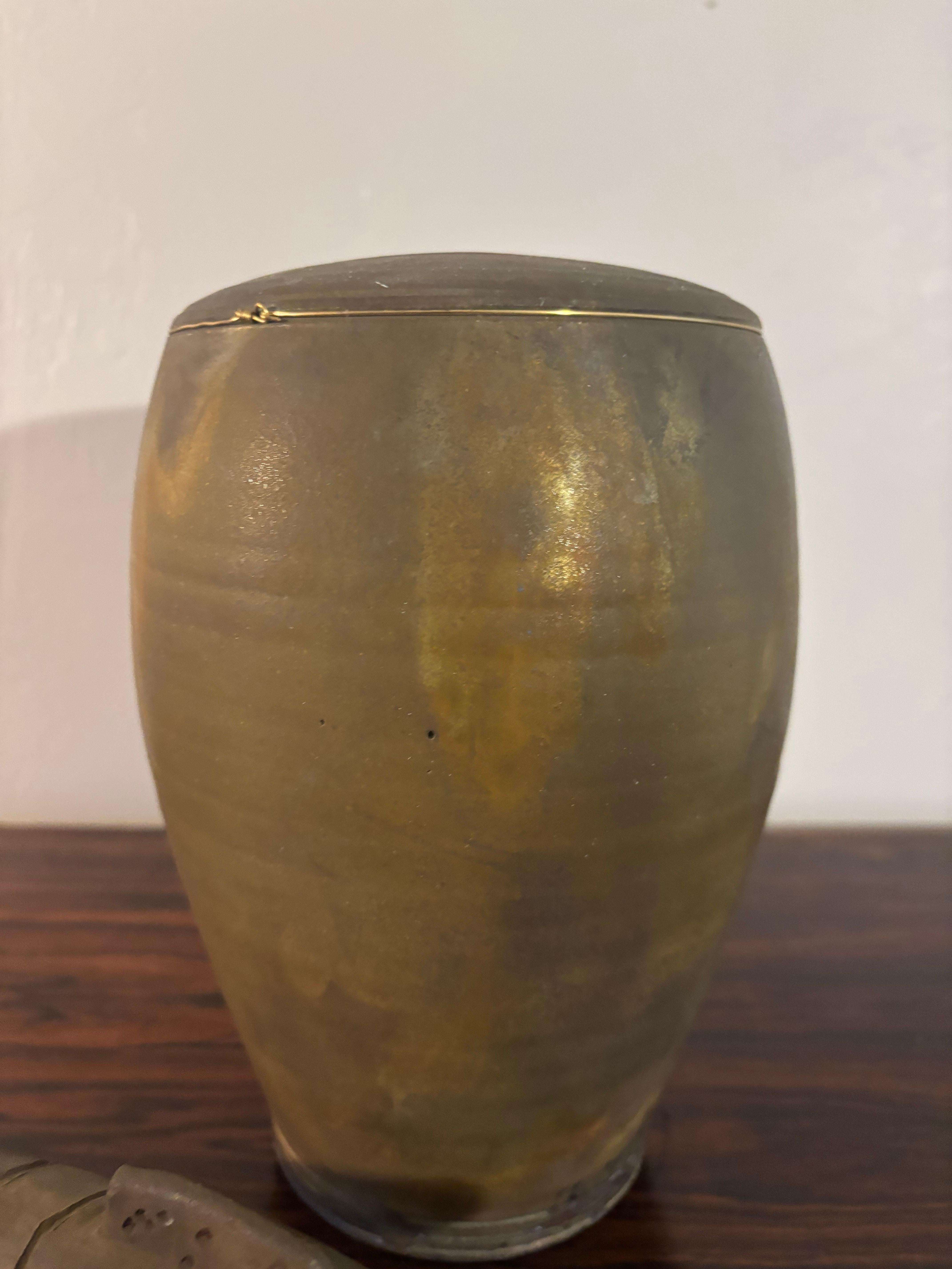 20th Century American Studio Pottery Copper Flash Raku Jar with Lid For Sale