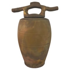 American Studio Pottery Copper Flash Raku Jar with Lid
