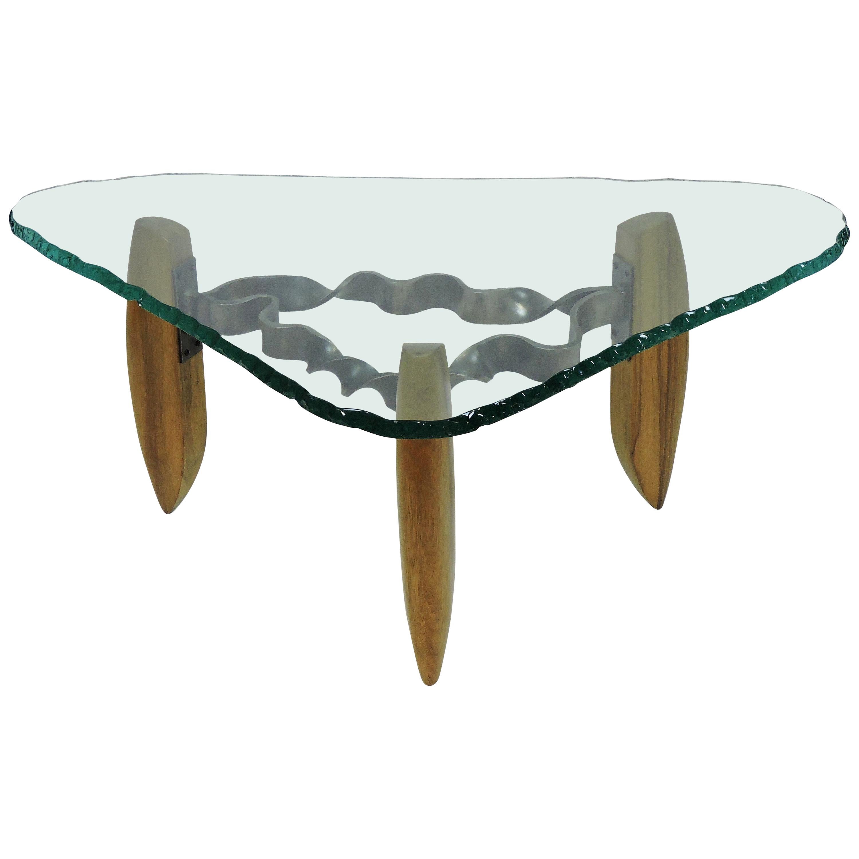 American Studio Silas Seandel Style Modernist Metal, Wood and Glass Coffee Table For Sale