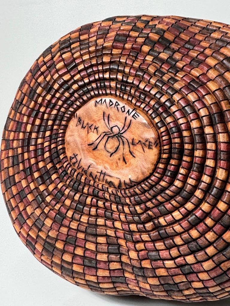 American Studio Turned Wood Basket Illusion Vessel Bowl by David Nittmann 1990s For Sale 4