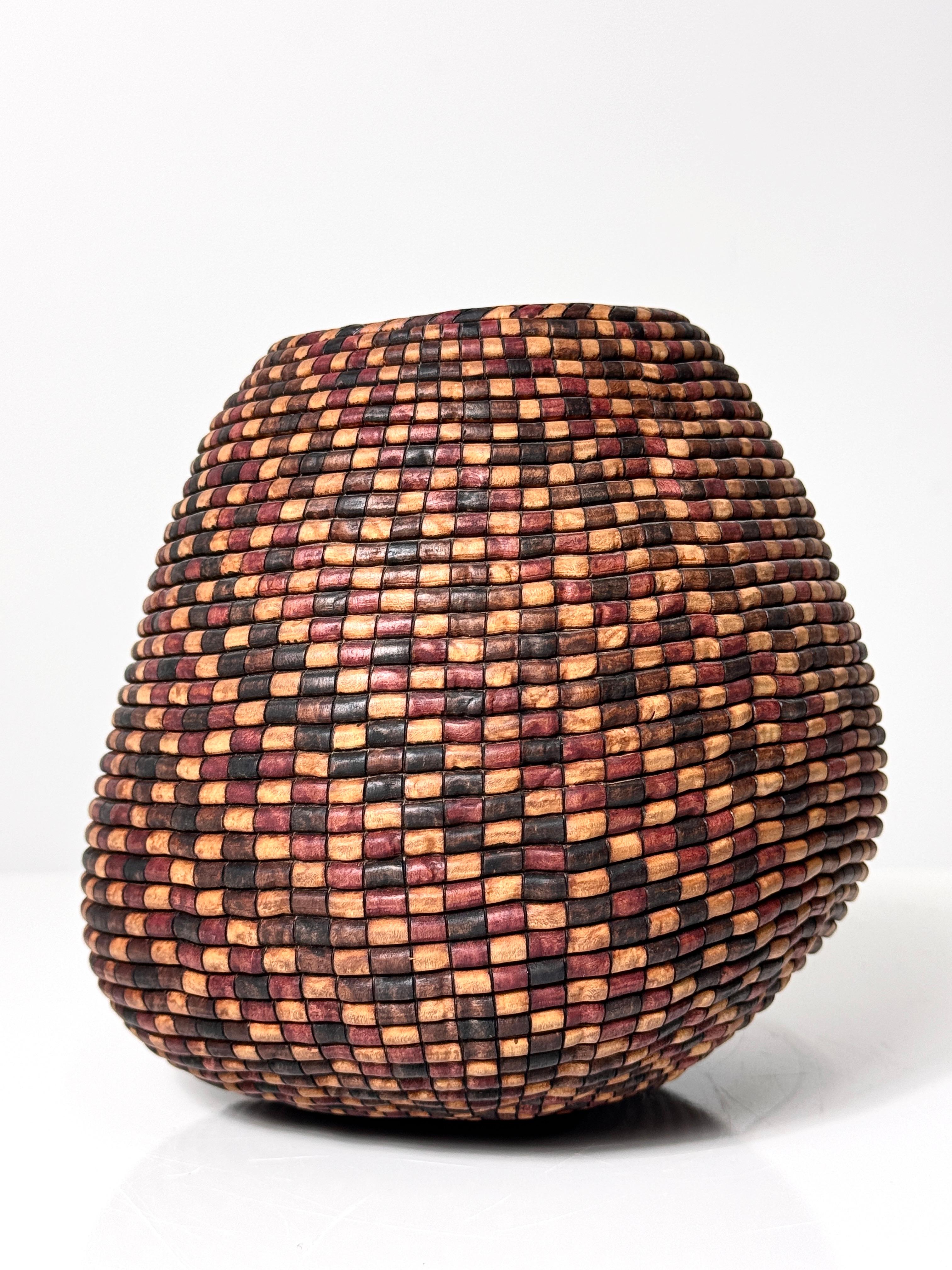 Organic Modern American Studio Turned Wood Basket Illusion Vessel Bowl by David Nittmann 1990s For Sale