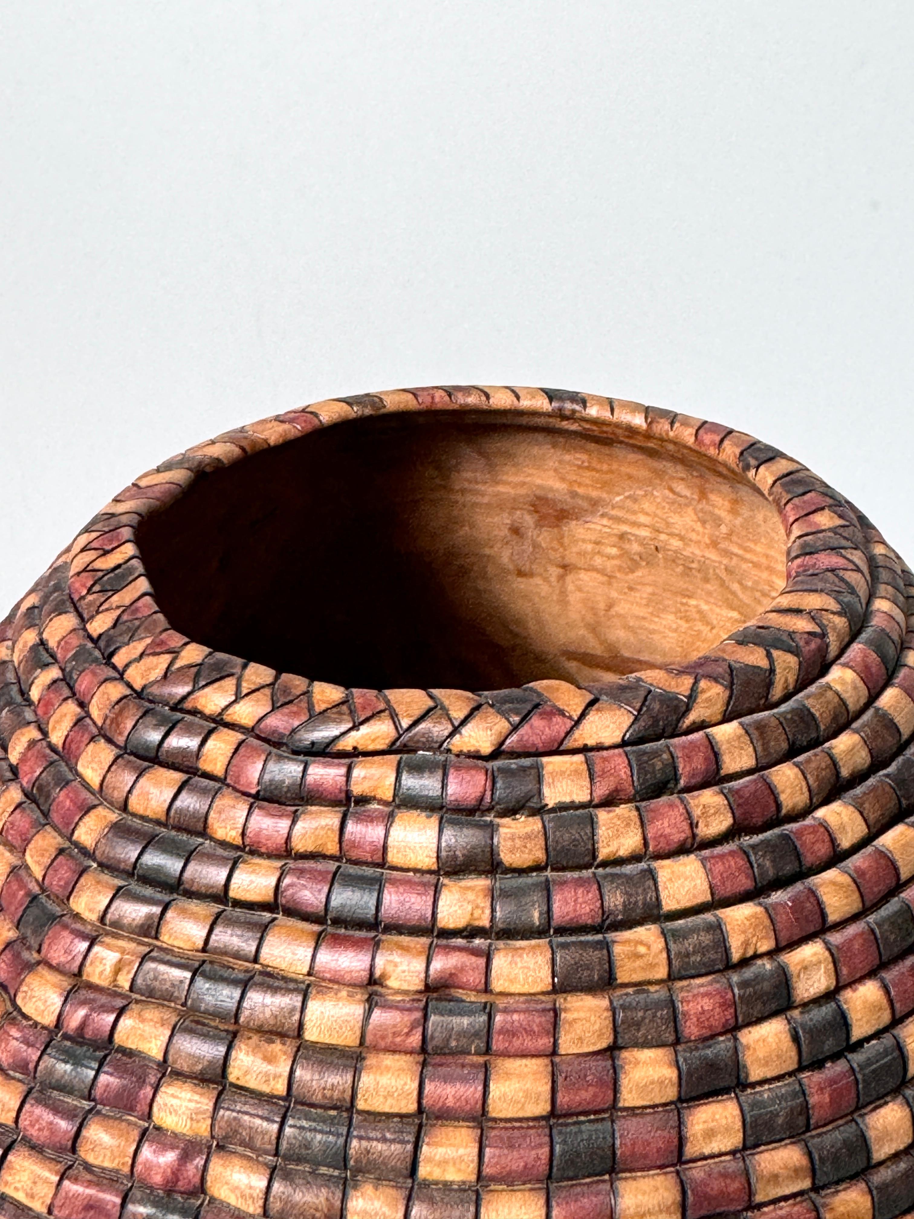 Late 20th Century American Studio Turned Wood Basket Illusion Vessel Bowl by David Nittmann 1990s For Sale
