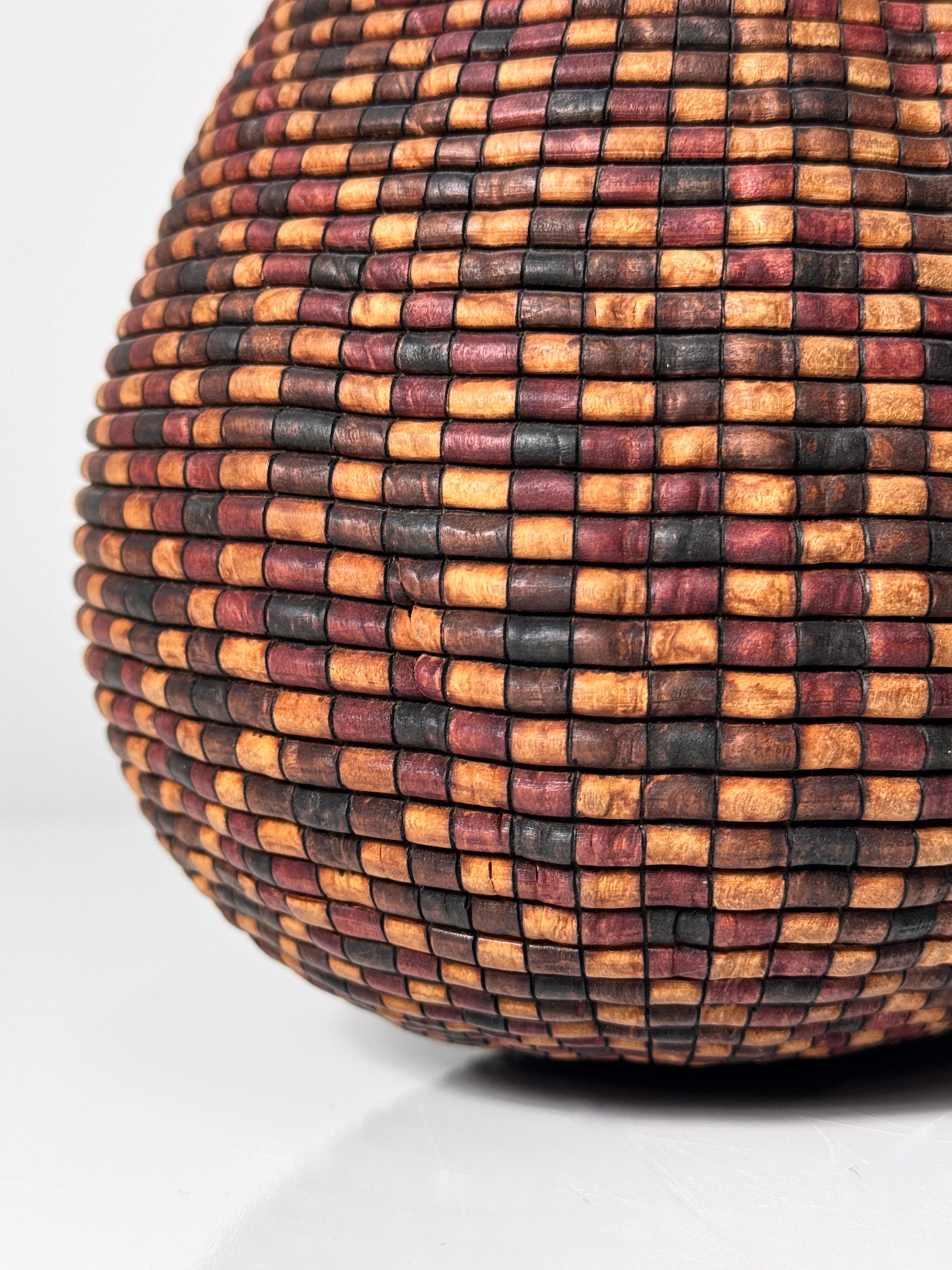 American Studio Turned Wood Basket Illusion Vessel Bowl by David Nittmann 1990s For Sale 1