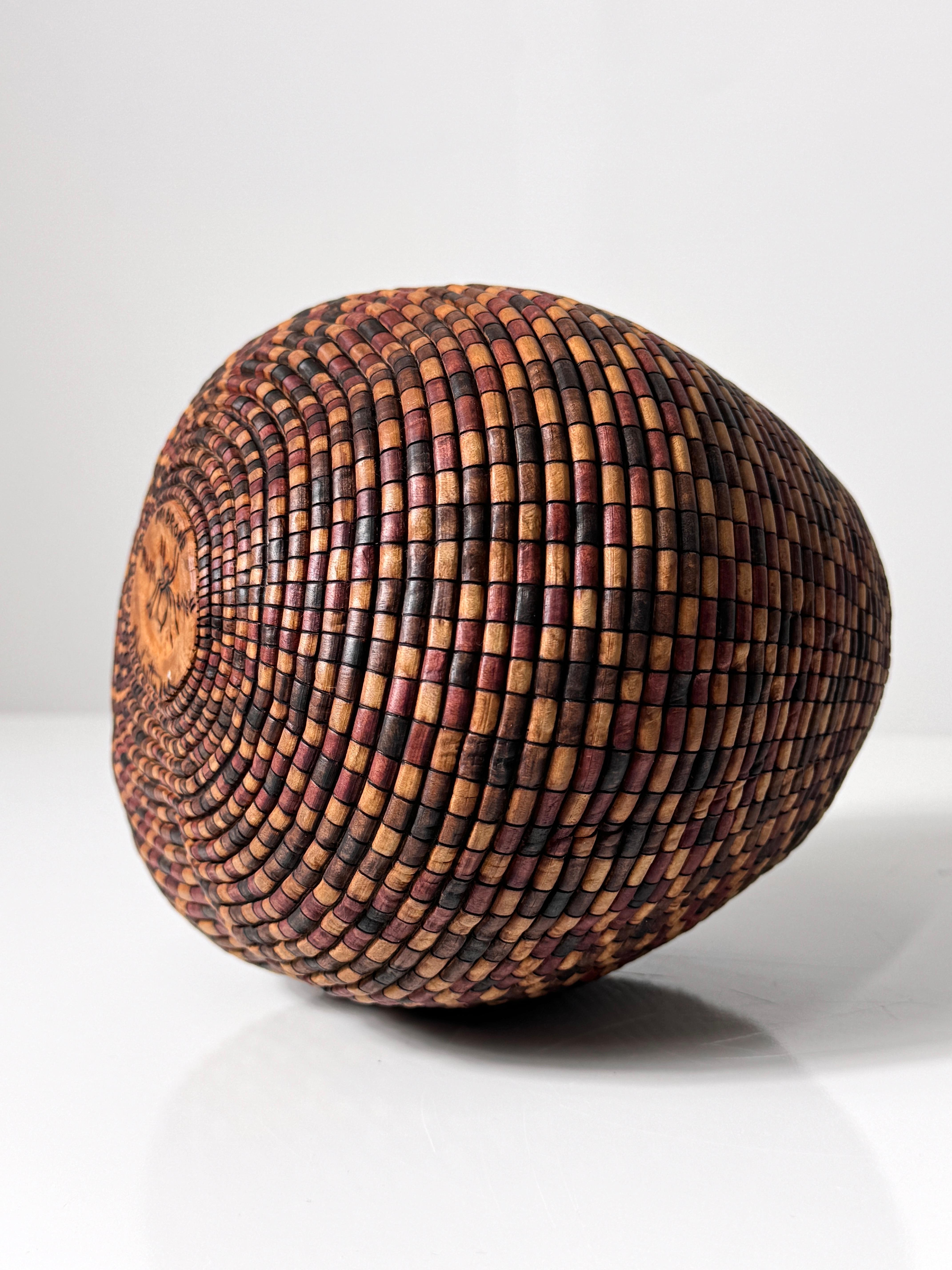 American Studio Turned Wood Basket Illusion Vessel Bowl by David Nittmann 1990s 3