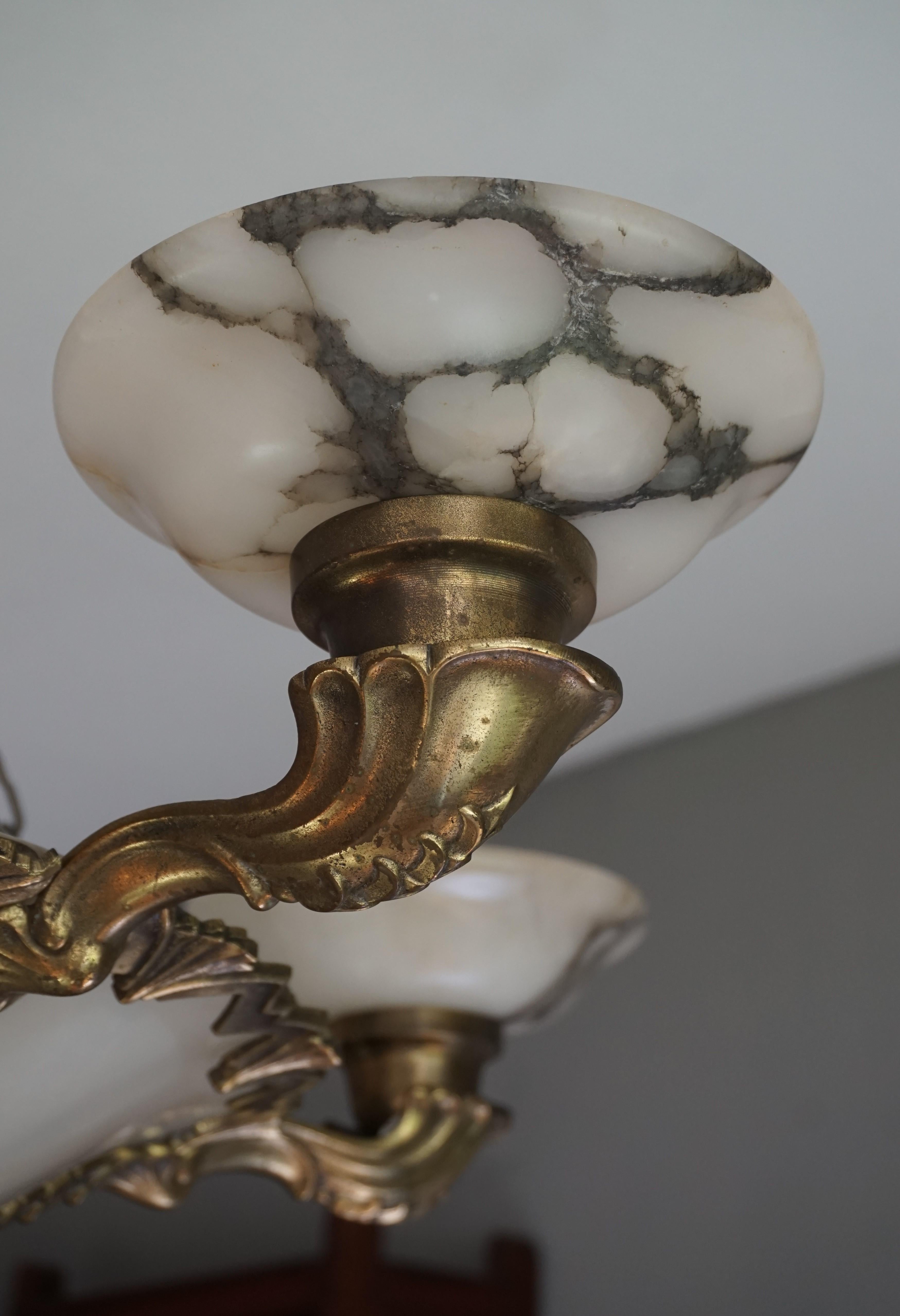 American Style Art Deco Bronze, Alabaster and Brass Chandelier / Pendant Light 11