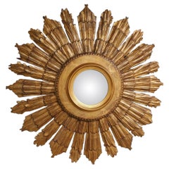 American Sunburst Gilt Carved Wood & Gesso Bullseye Beaded Wall Mirror, C. 1880