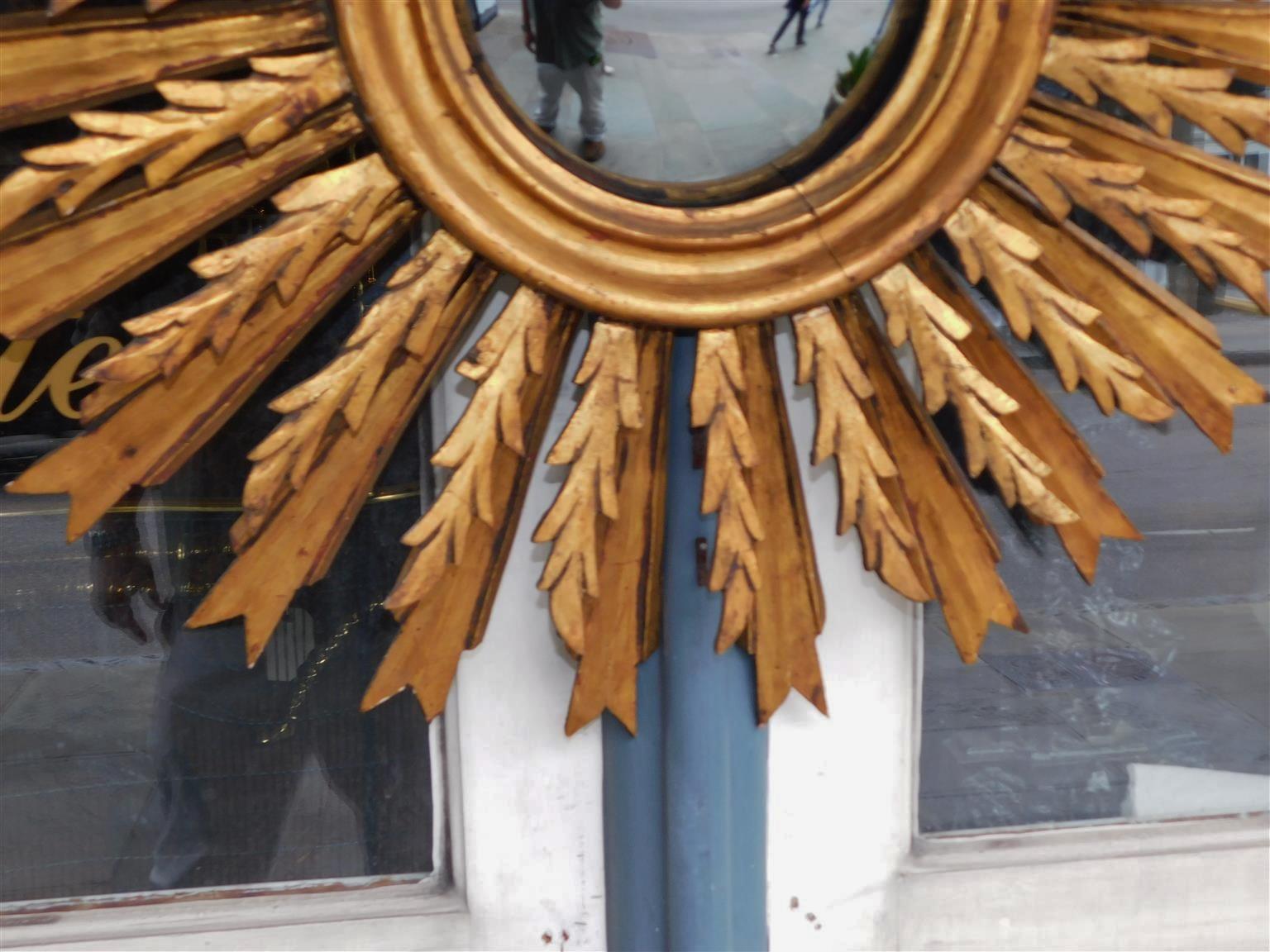 Late 19th Century American Sunburst Gilt Carved Wood & Gesso Bullseye Wall Mirror, C. 1870 For Sale