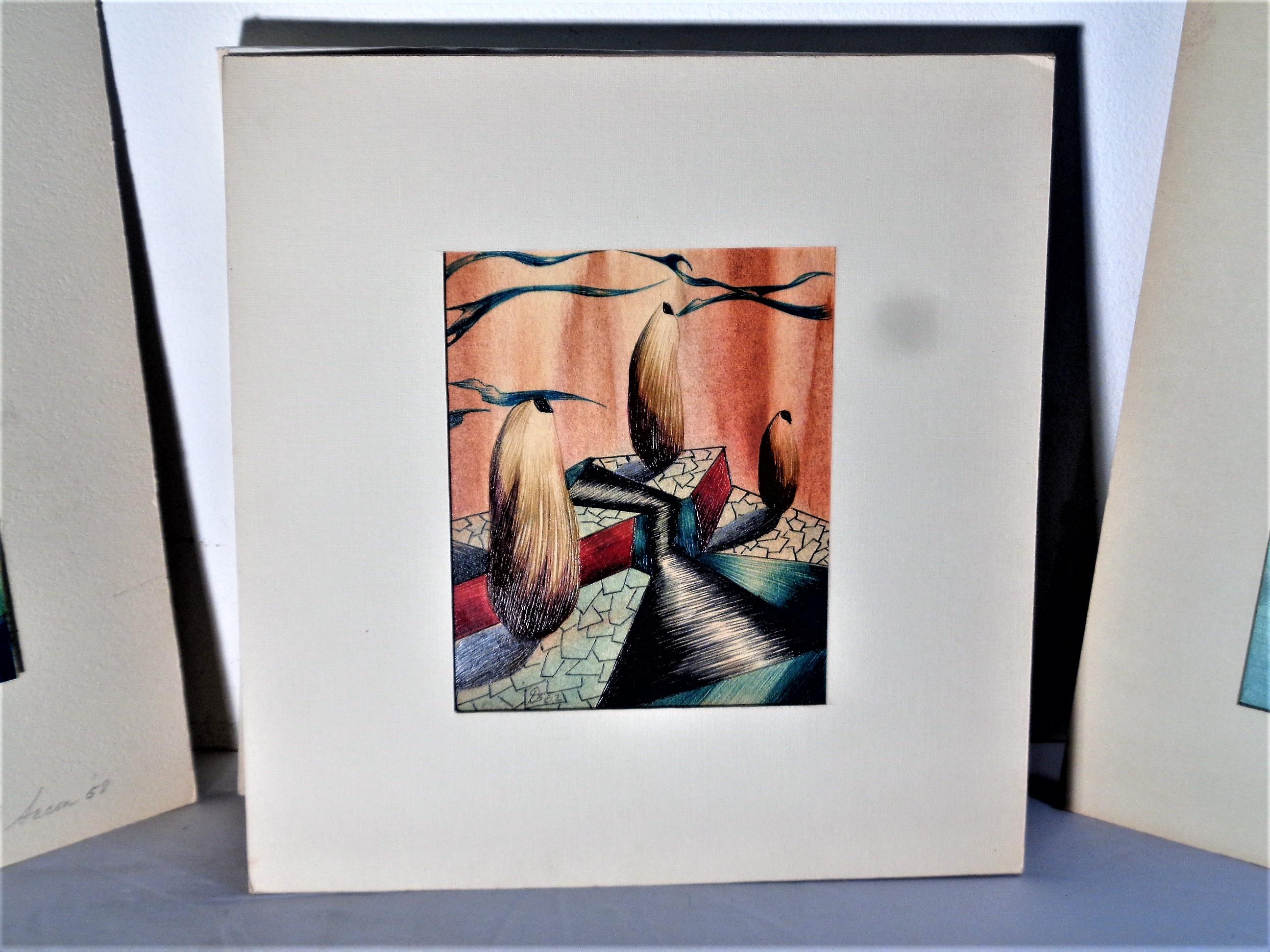 American Surrealist Paintings by David Secon, circa 1950-1960 In Good Condition In Rochester, NY