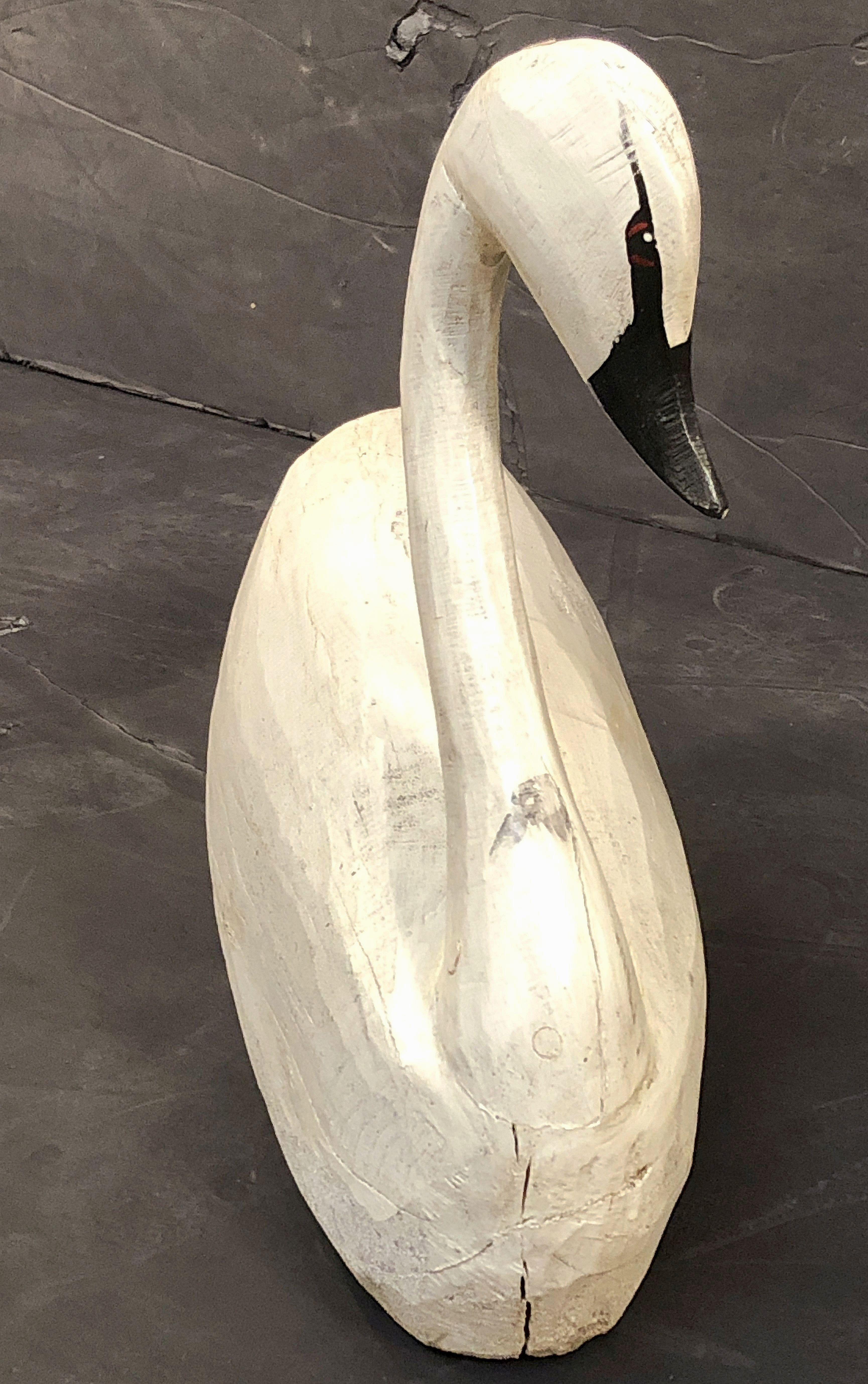 Carved American Swan Decoy or Sculpture of Painted Wood