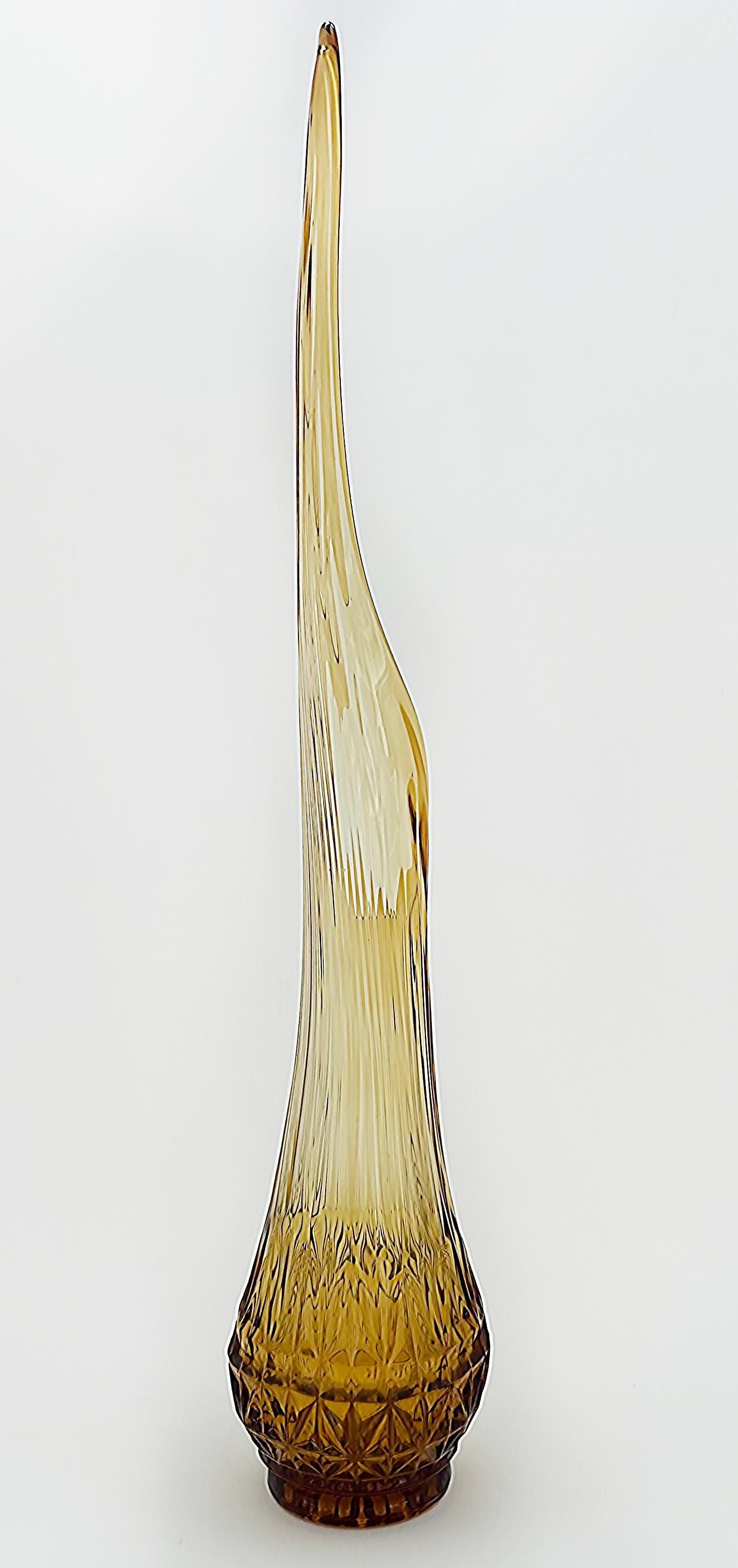 American Swung Glass Clear to Amber Tall Glass Vase, 1960s from New York Estate In Good Condition In Miami, FL