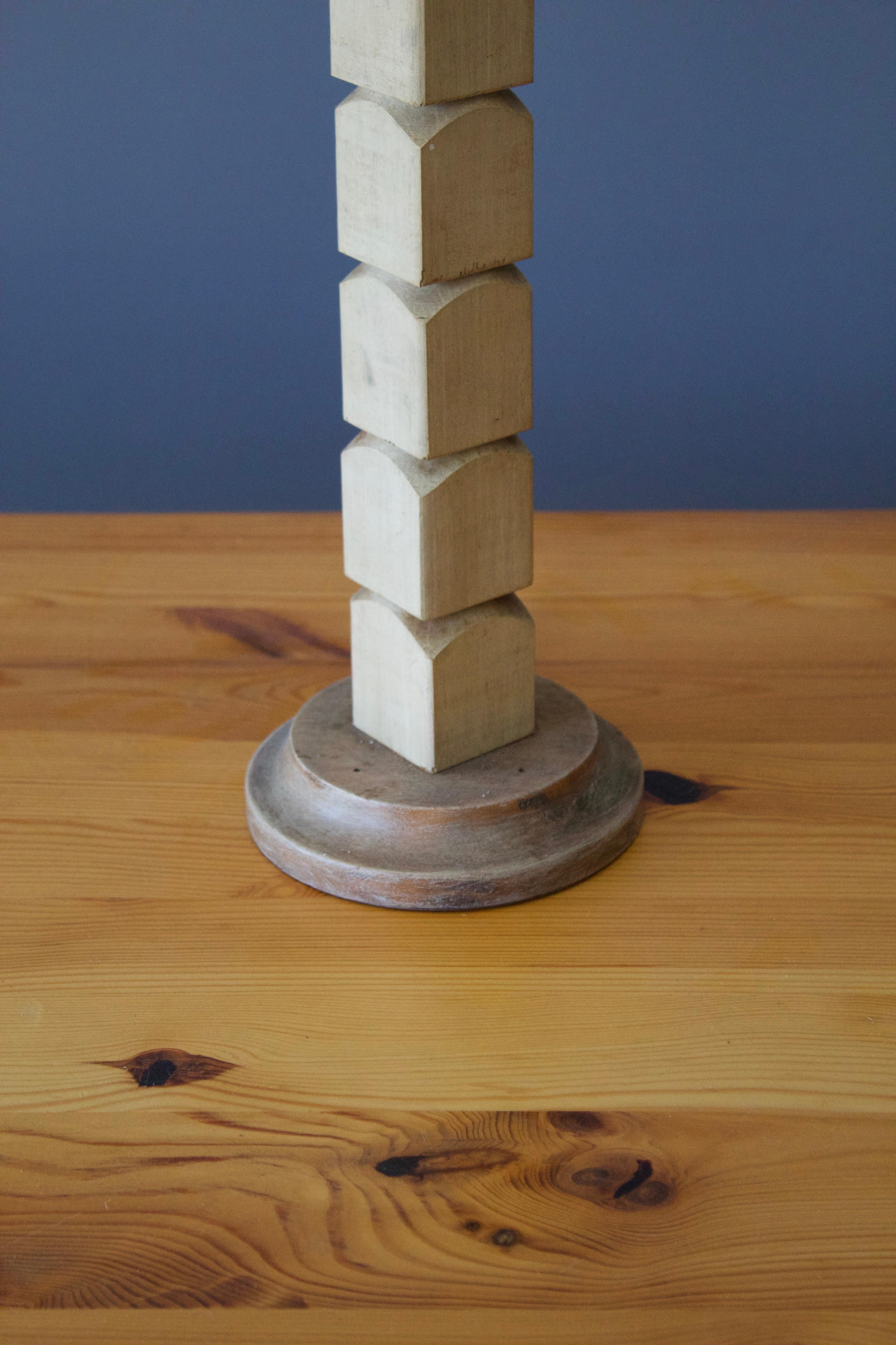 Brutalist American, Table Lamp, Cerused Wood, America, 1950s