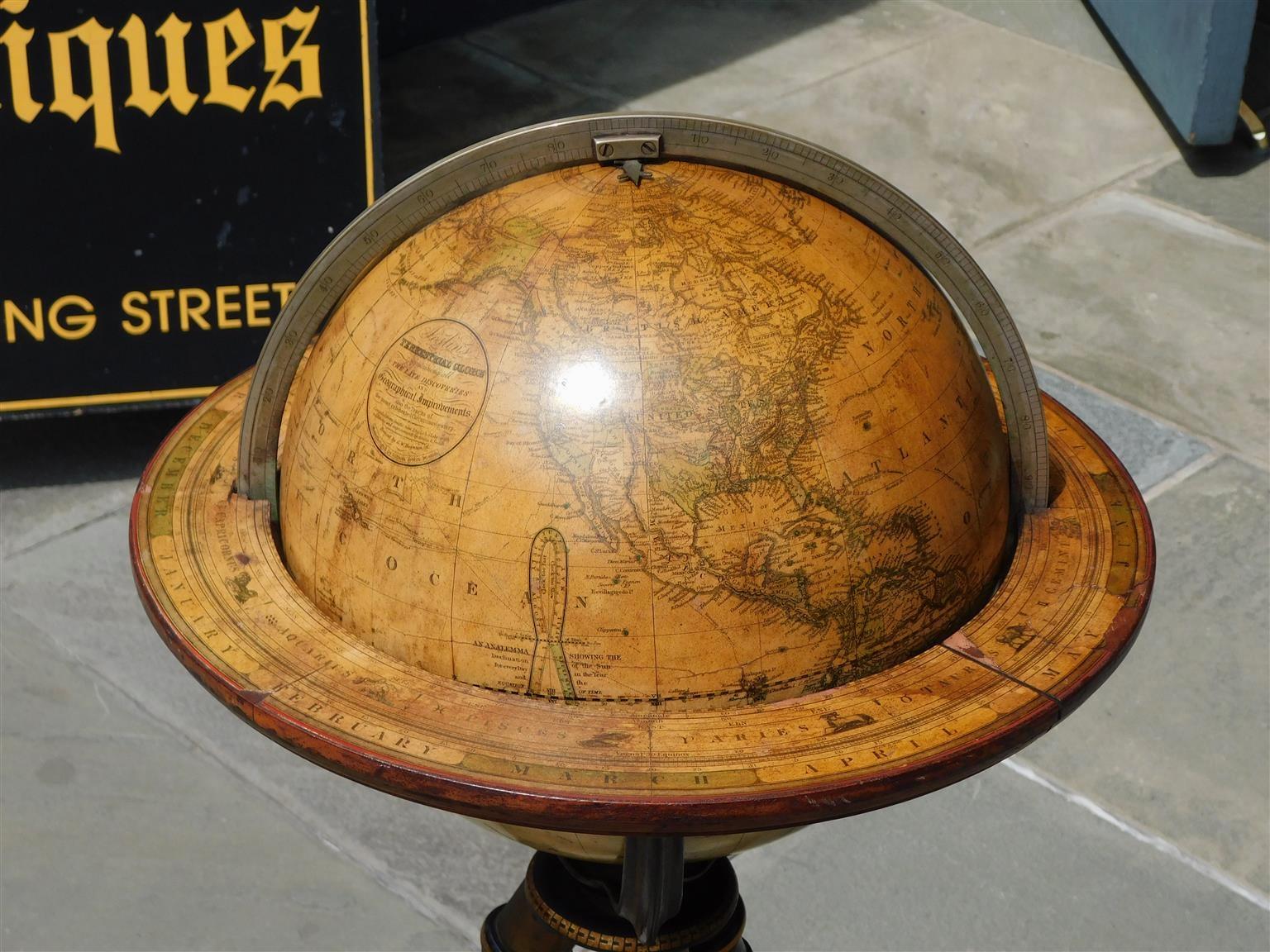 Mid-19th Century American Terrestrial Globe on Gilt Tripod Stand, Gilman Joslin, Boston C. 1850 For Sale