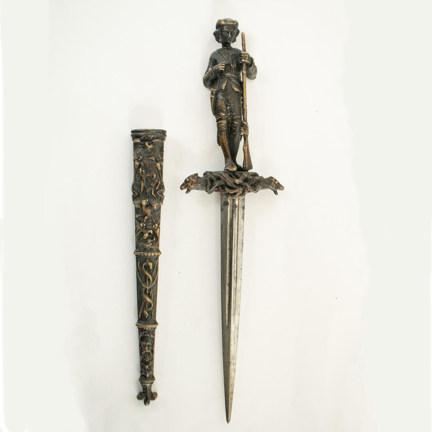 Bronze AMERICAN THEMED Romantic Dagger - early to mid 19th century - Spanish For Sale