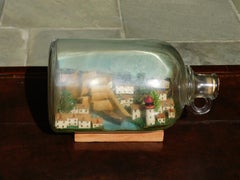 American Three Masted Clipper Ship in Bottle on Original Wood Stand, Circa 1880