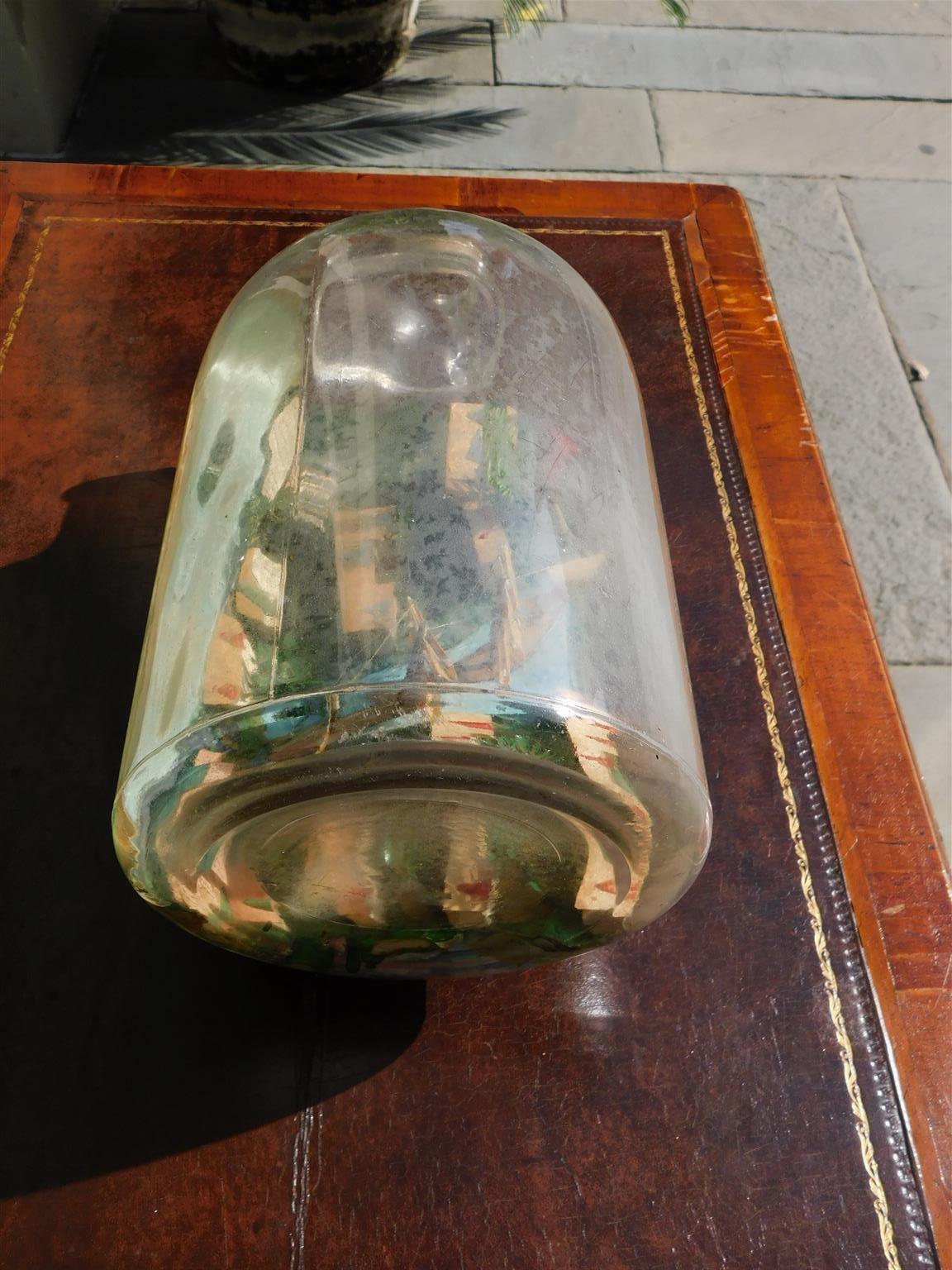 Hand-Carved American Three Masted Clipper Ship in Bottle on Original Wood Stand, Circa 1880 For Sale
